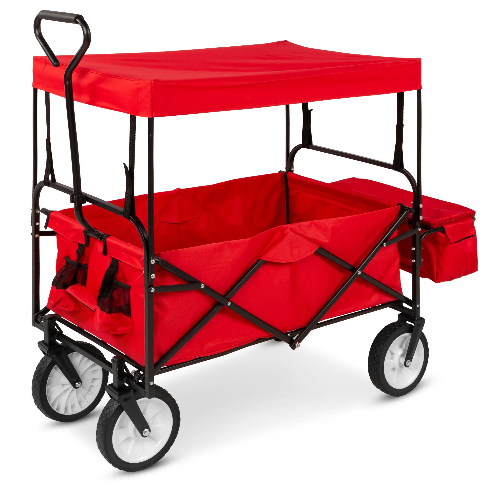 Utility Wagon Cart w/ Folding Design, 2 Cup Holders, Removable Canopy - Image 8