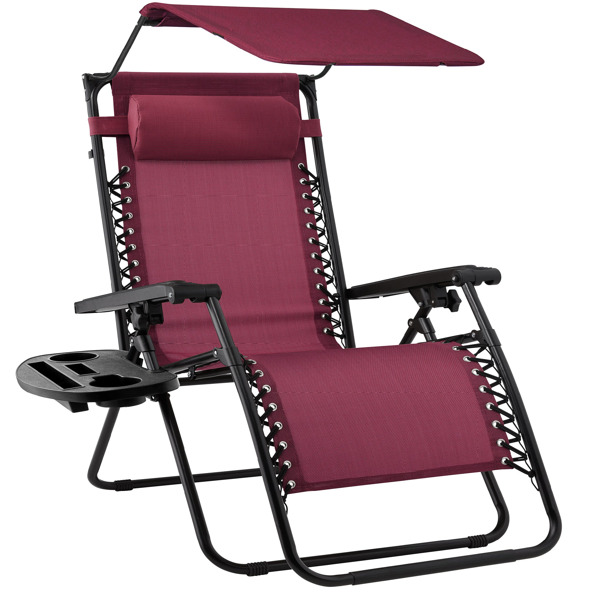 Folding Zero Gravity Recliner Patio Lounge Chair w/ Canopy, Side Tray - Image 101