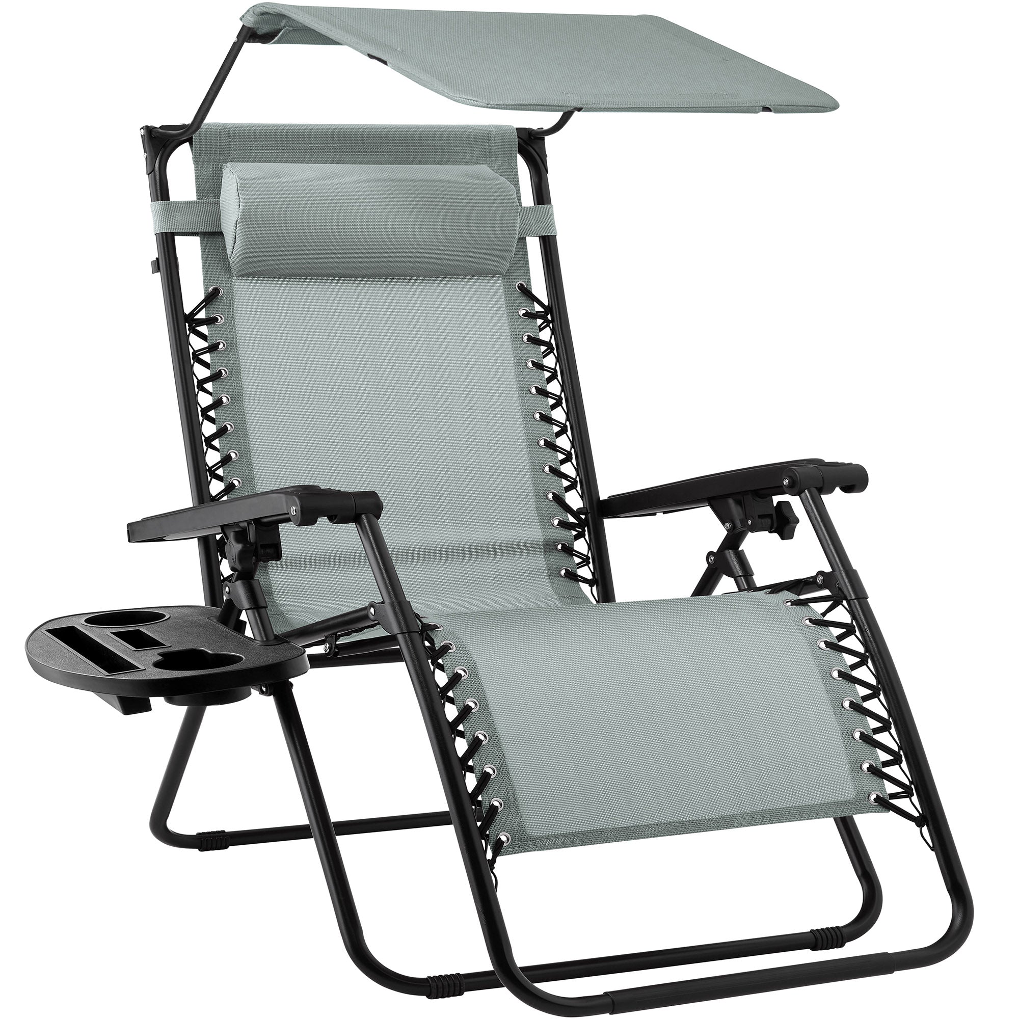Folding Zero Gravity Recliner Patio Lounge Chair w/ Canopy, Side Tray - Image 109