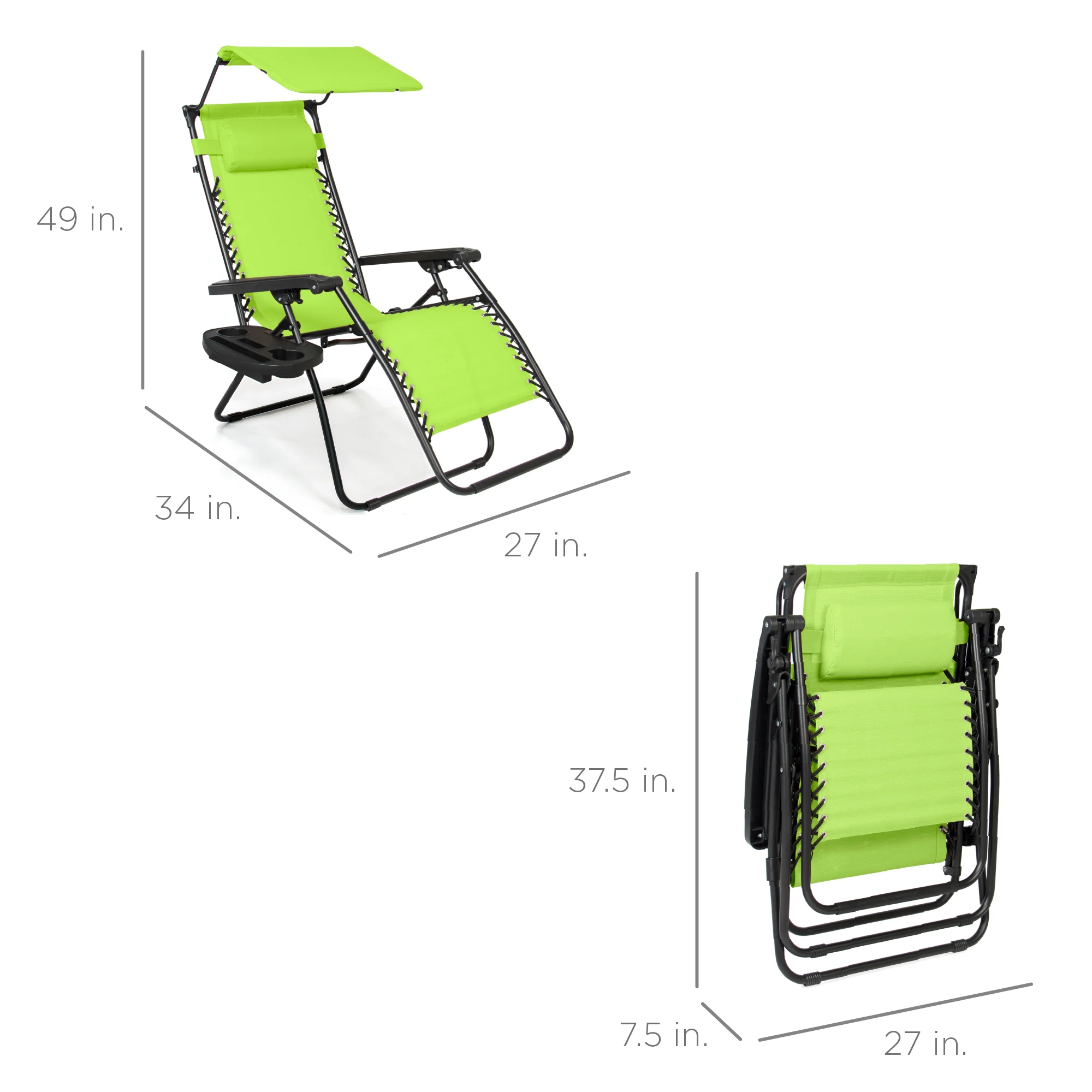 Folding Zero Gravity Recliner Patio Lounge Chair w/ Canopy, Side Tray - Image 158