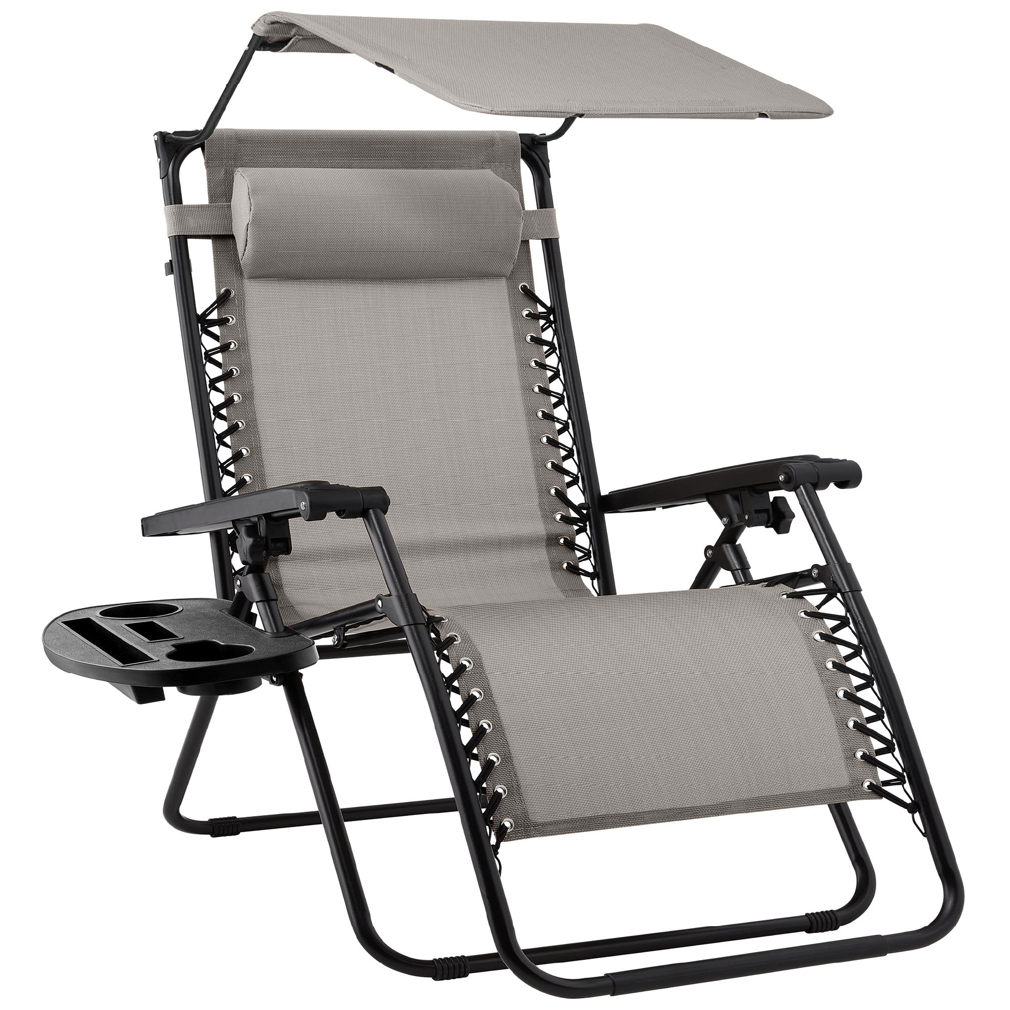 Folding Zero Gravity Recliner Patio Lounge Chair w/ Canopy, Side Tray - Image 77