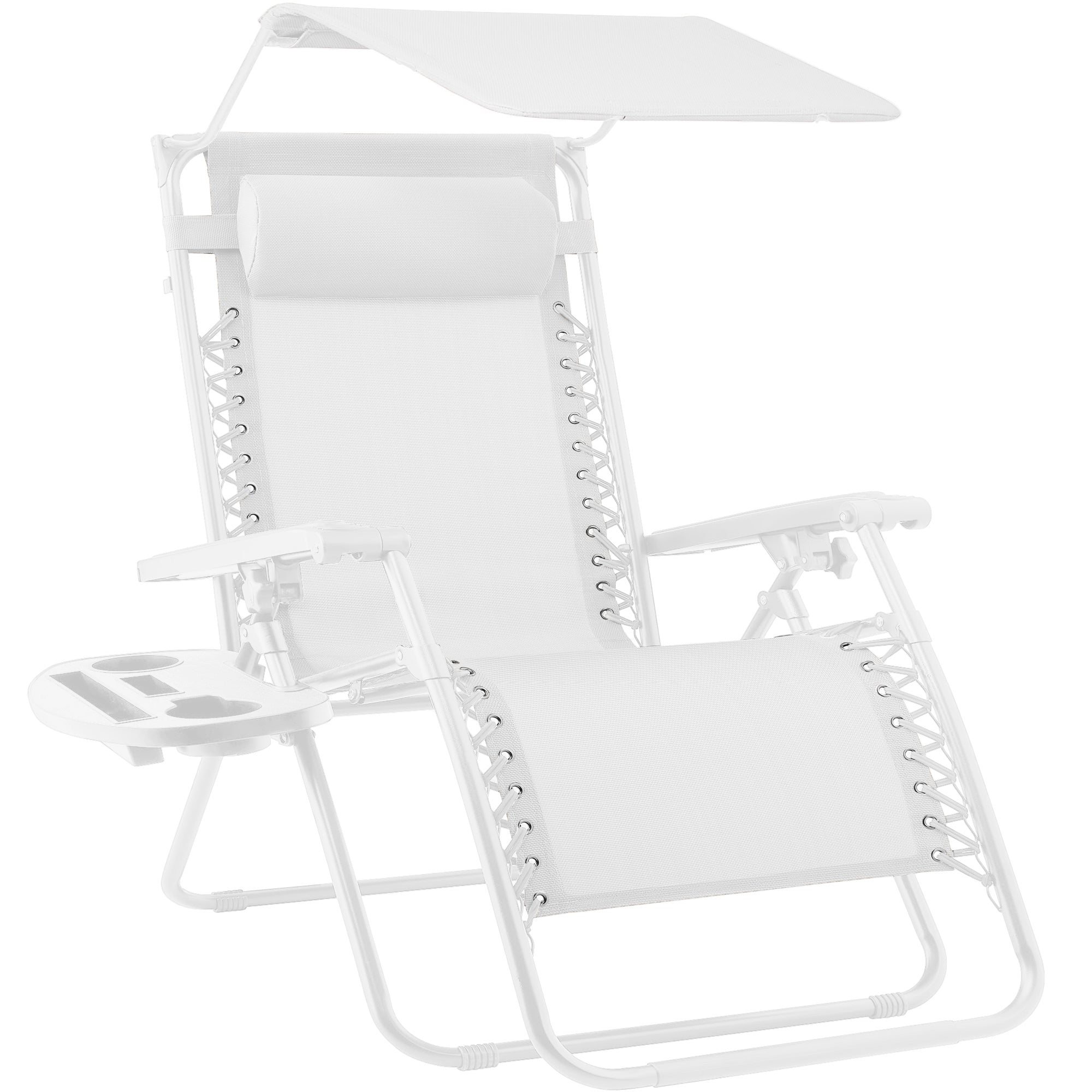 Folding Zero Gravity Recliner Patio Lounge Chair w/ Canopy, Side Tray - Image 85