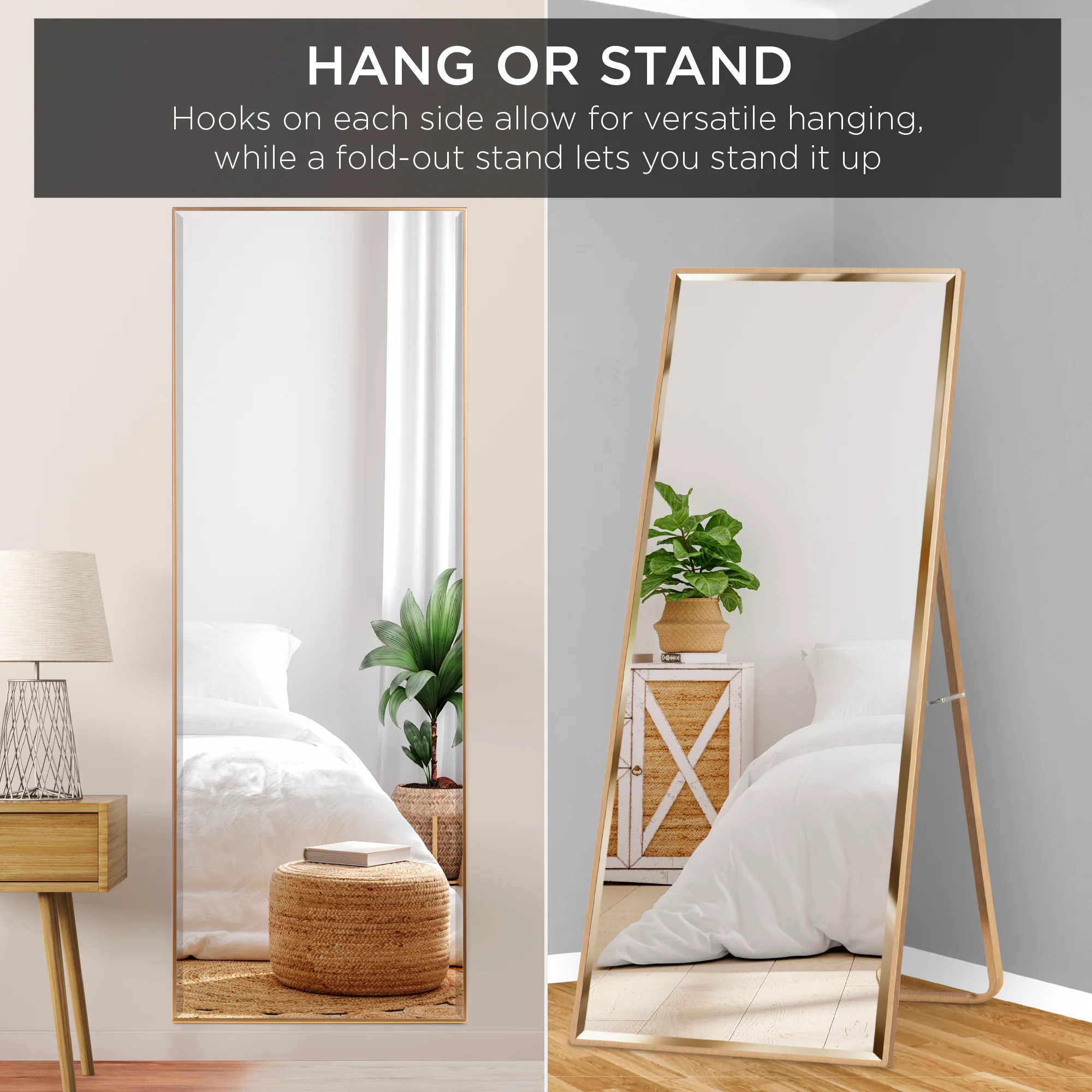 Large Full Length Mirror, Wall Hanging & Leaning Floor Mirror - 65x22in - Image 10