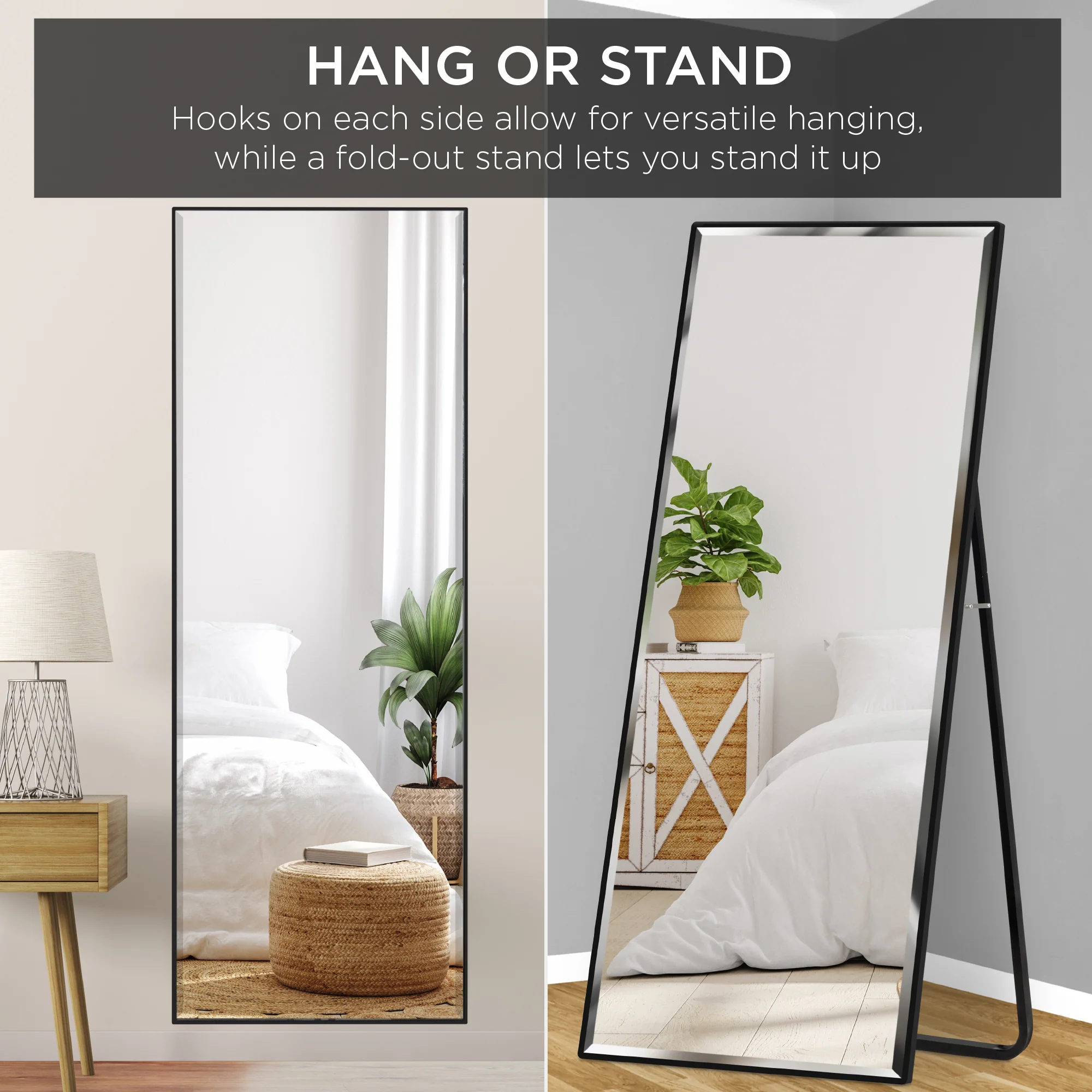 Large Full Length Mirror, Wall Hanging & Leaning Floor Mirror - 65x22in - Image 3