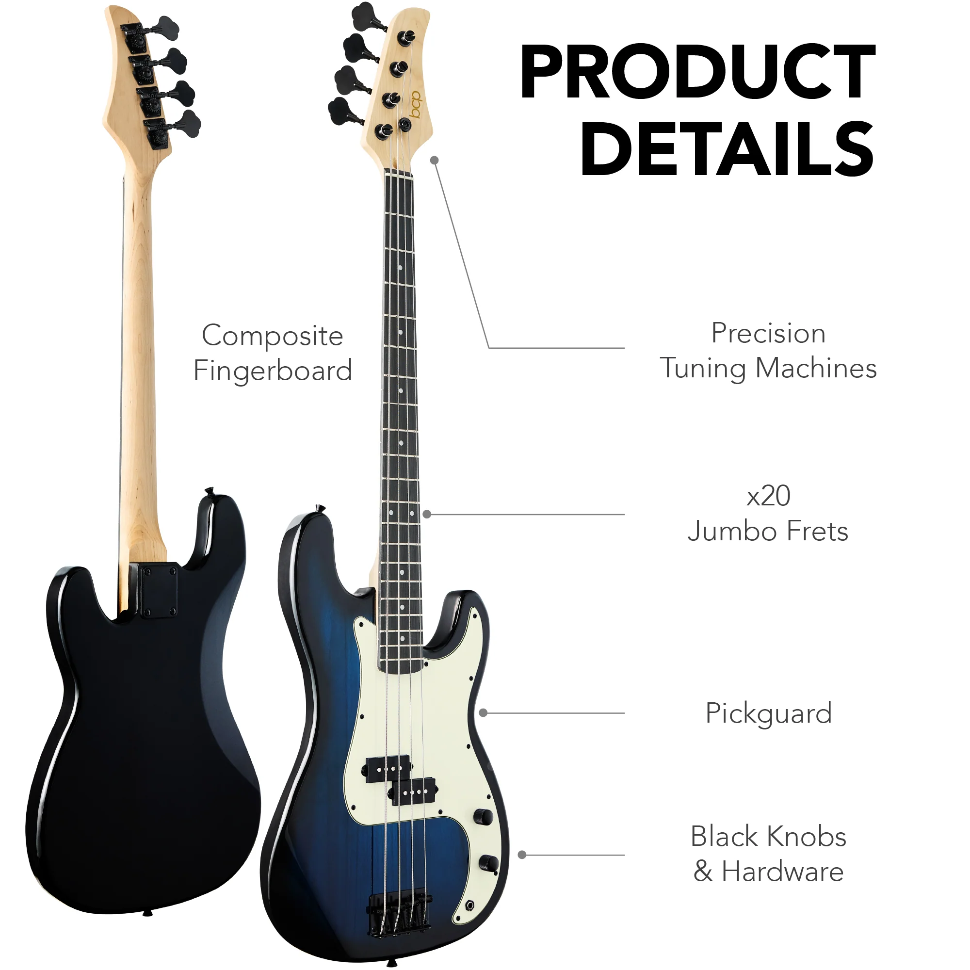 Full Size Beginner 4-String Electric Guitar Bass Guitar w/ Padded Case - Image 69