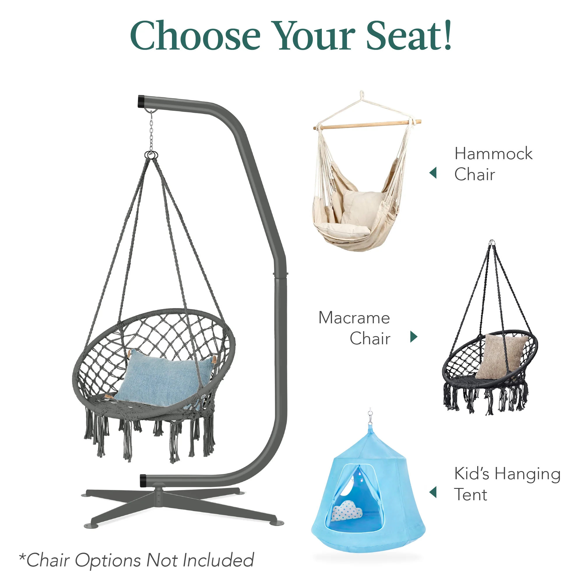 Curved Hanging Hammock C-Stand w/ All-Weather, Steel Frame - Stand Only - Image 27
