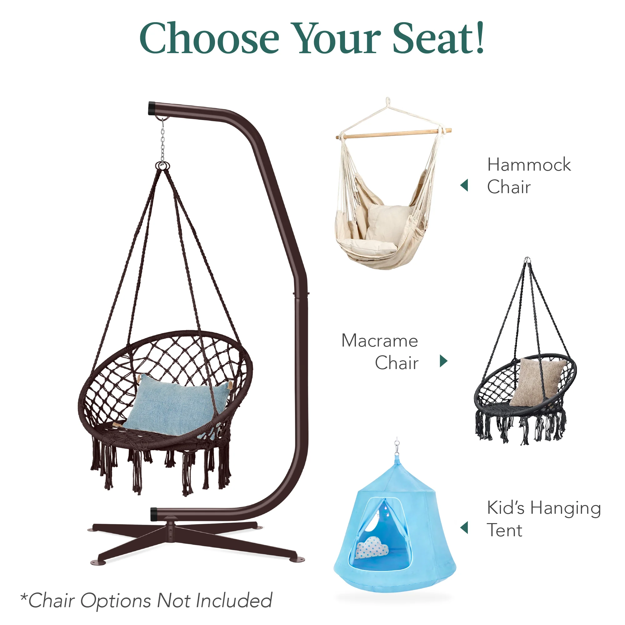 Curved Hanging Hammock C-Stand w/ All-Weather, Steel Frame - Stand Only - Image 6
