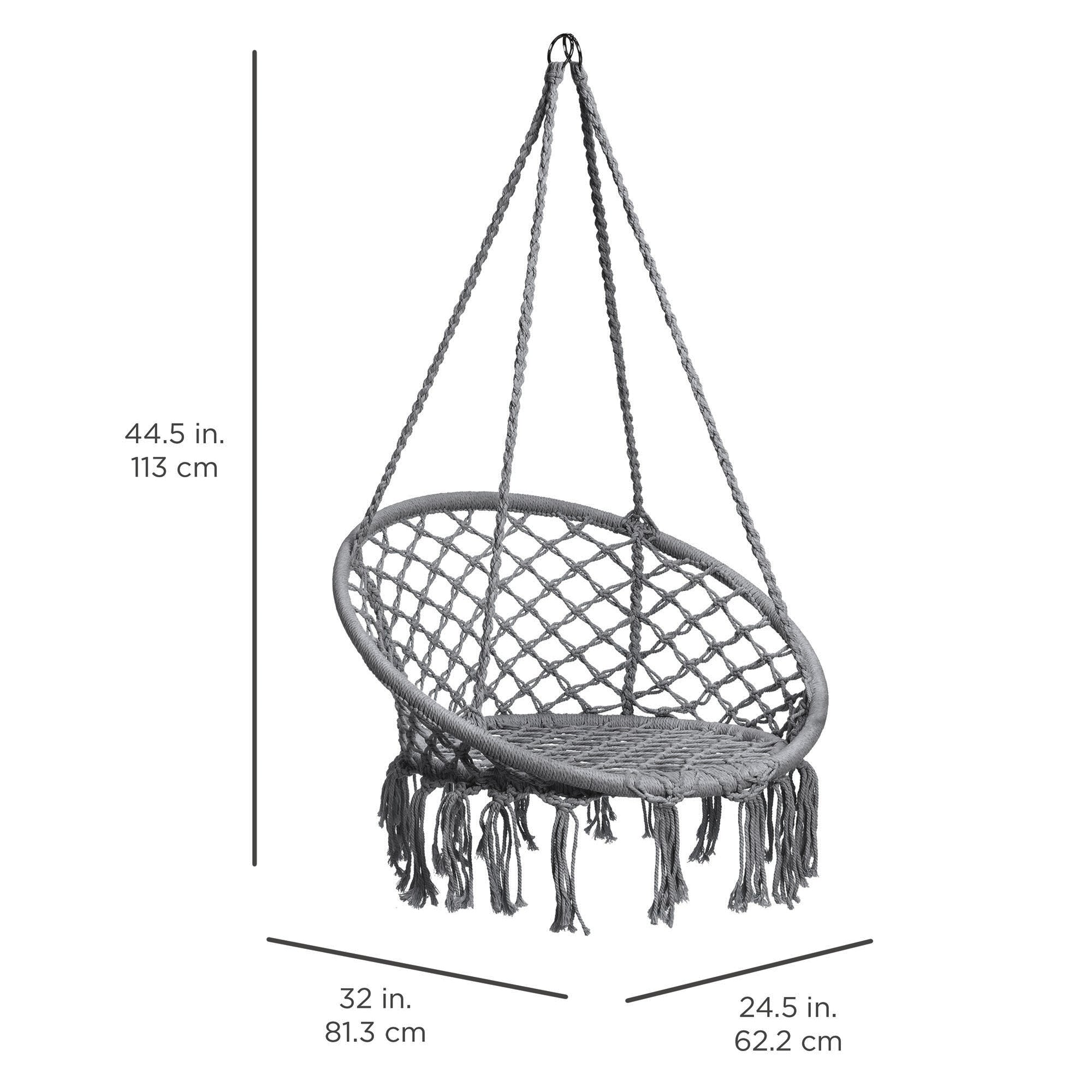 Cotton Macrame Hammock Hanging Chair Swing, Handwoven w/ Backrest - Image 14