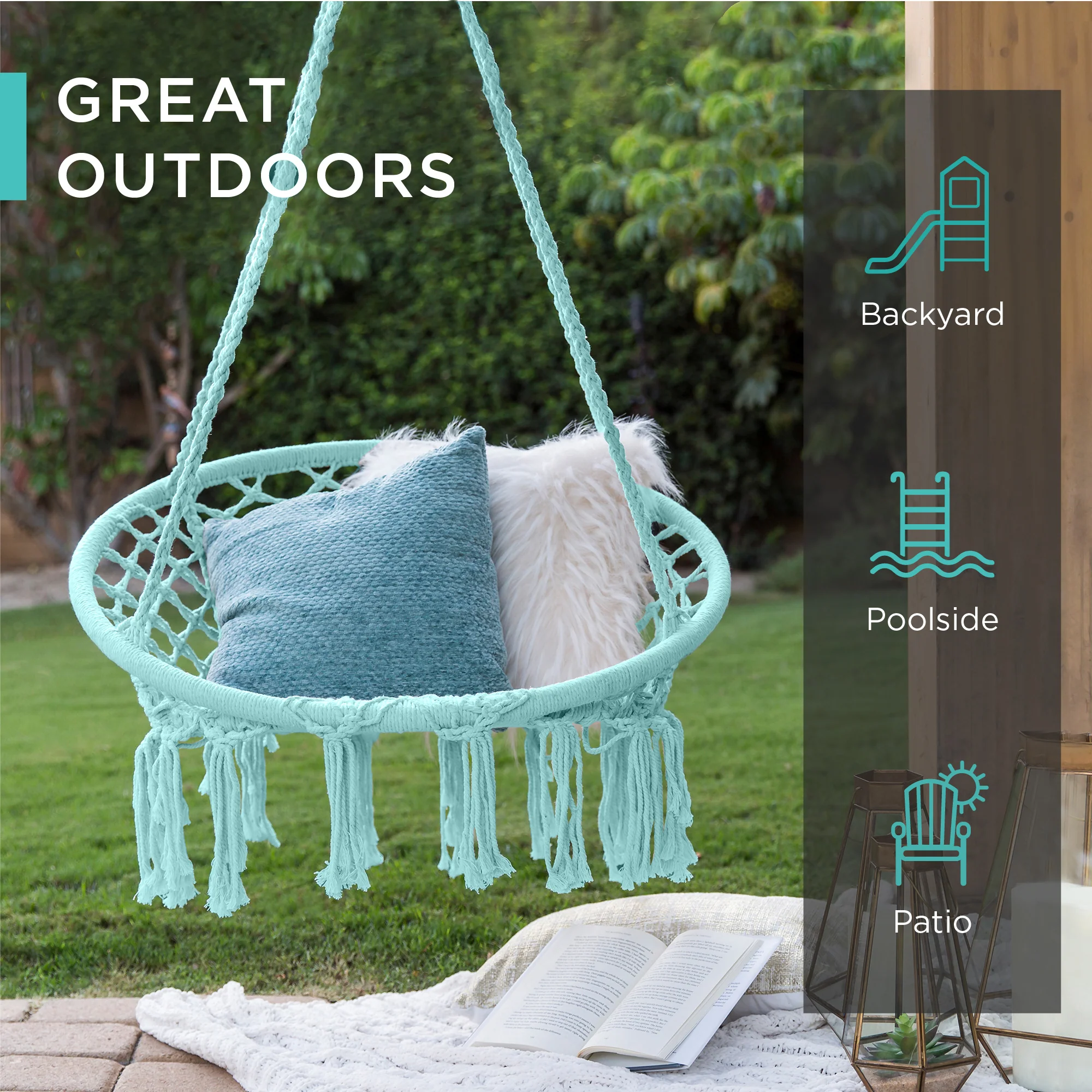 Cotton Macrame Hammock Hanging Chair Swing, Handwoven w/ Backrest - Image 17
