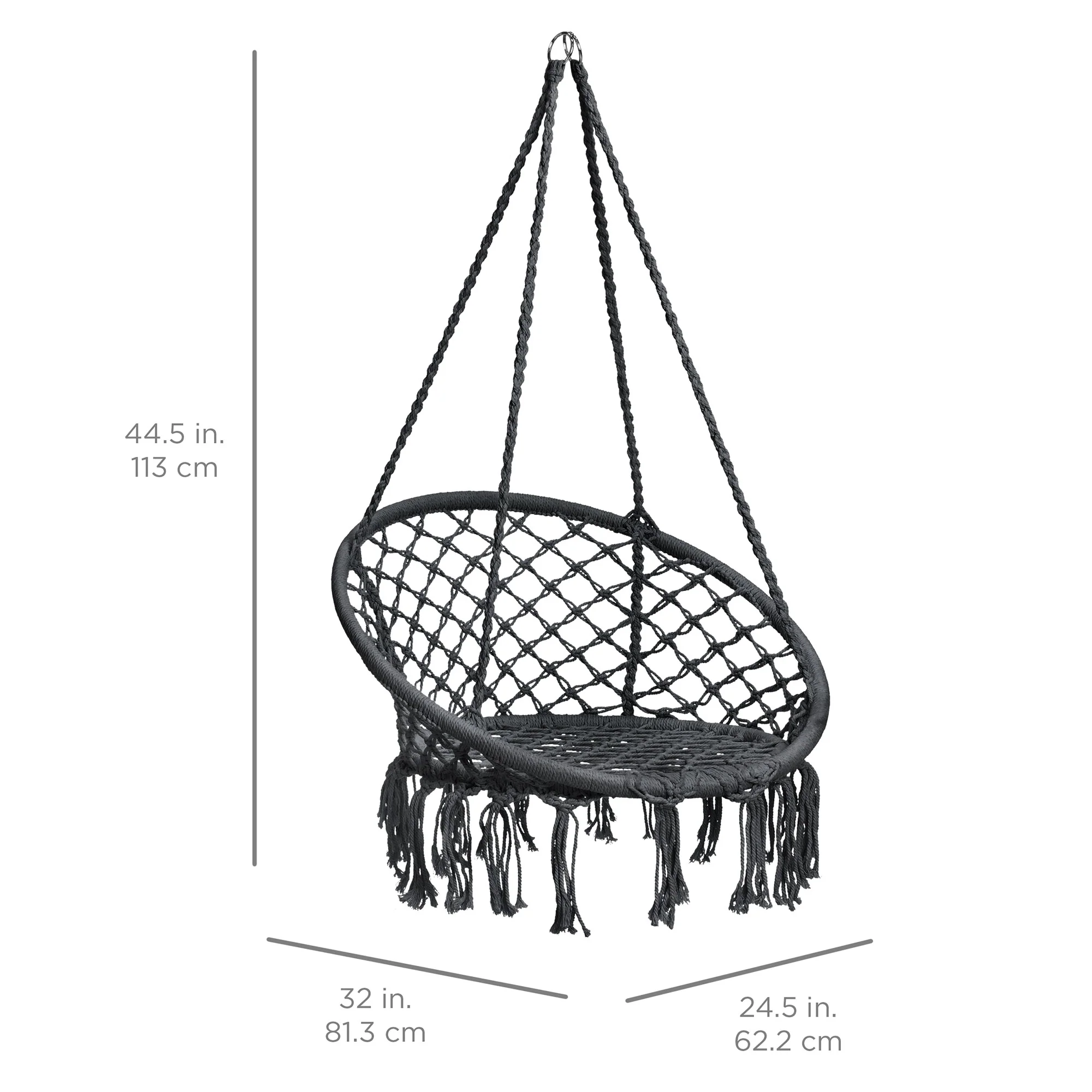 Cotton Macrame Hammock Hanging Chair Swing, Handwoven w/ Backrest - Image 7