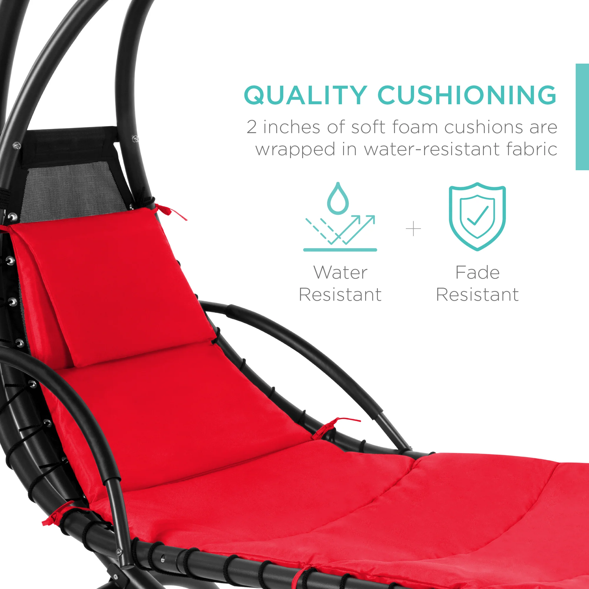 Hanging Curved Chaise Lounge Chair w/ Built-In Pillow, Removable Canopy - Image 100