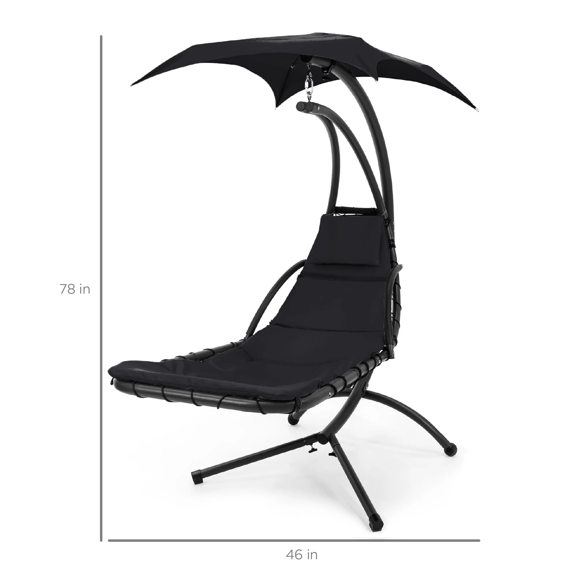 Hanging Curved Chaise Lounge Chair w/ Built-In Pillow, Removable Canopy - Image 120
