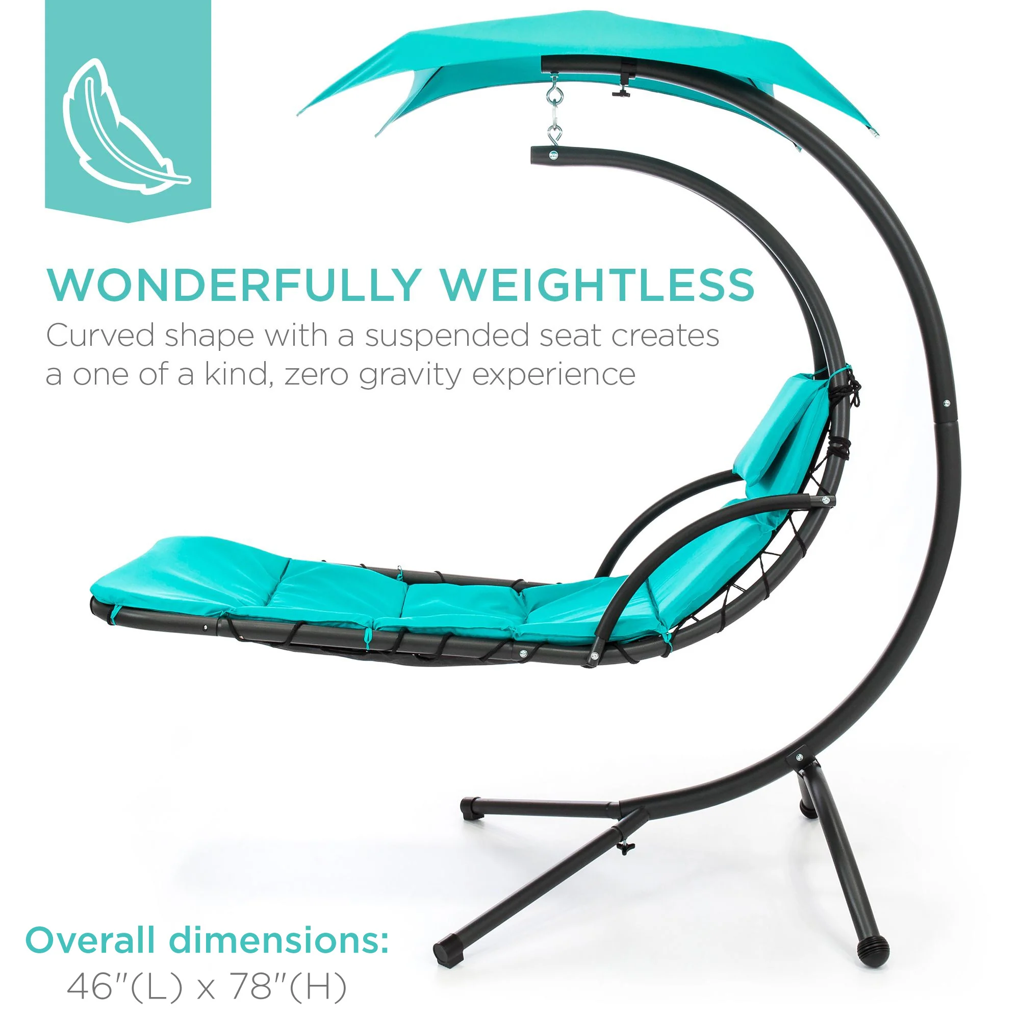 Hanging Curved Chaise Lounge Chair w/ Built-In Pillow, Removable Canopy - Image 122