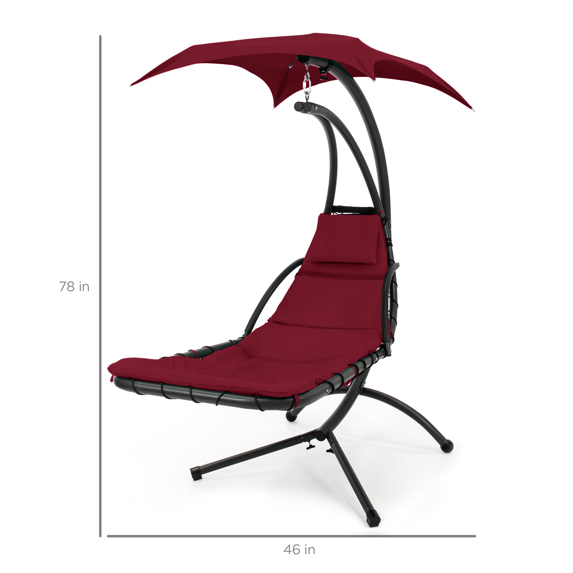 Hanging Curved Chaise Lounge Chair w/ Built-In Pillow, Removable Canopy - Image 16