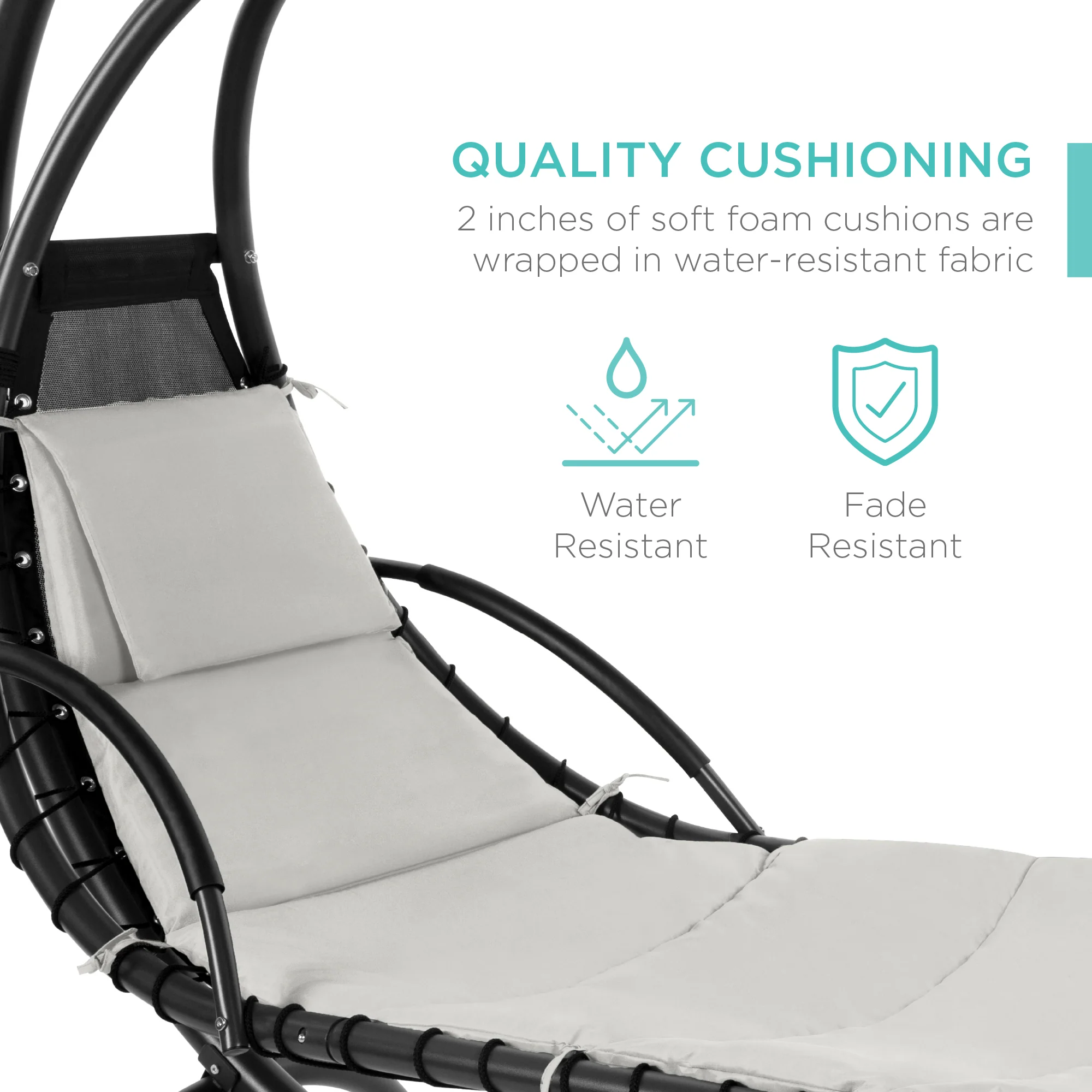 Hanging Curved Chaise Lounge Chair w/ Built-In Pillow, Removable Canopy - Image 44