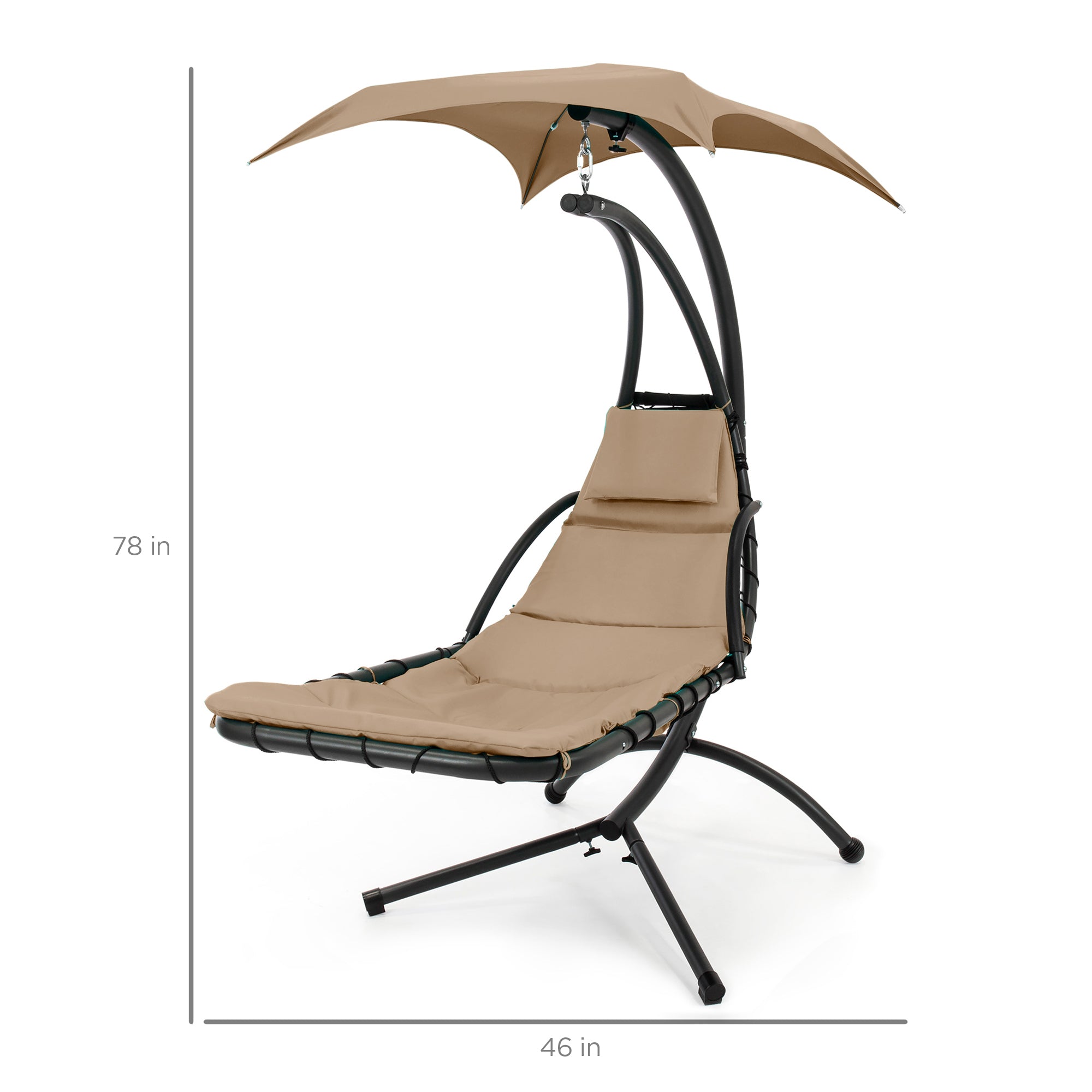Hanging Curved Chaise Lounge Chair w/ Built-In Pillow, Removable Canopy - Image 56