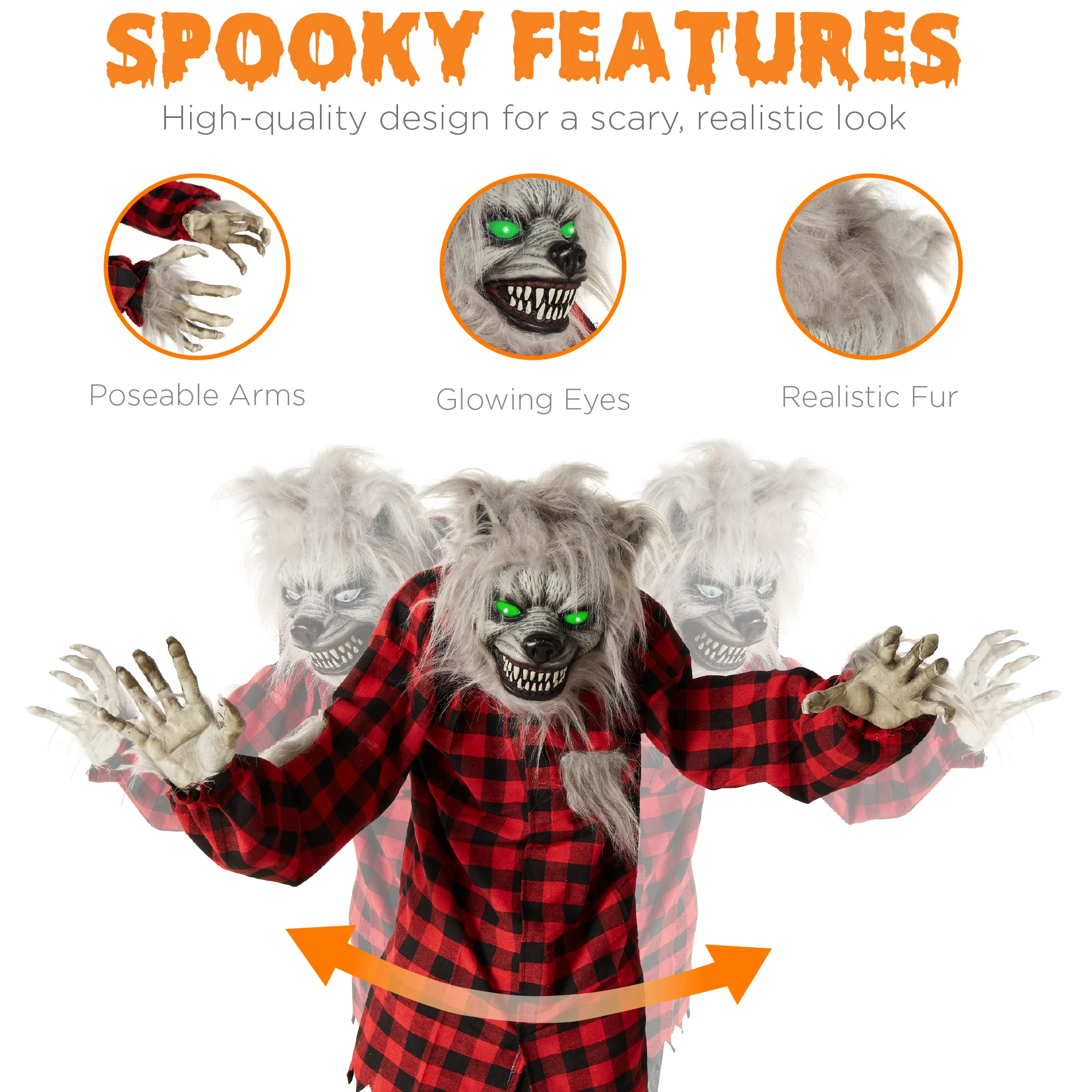Howling Hudson Standing Animatronic Werewolf w/ Sounds, LED Eyes - 5ft - Image 4