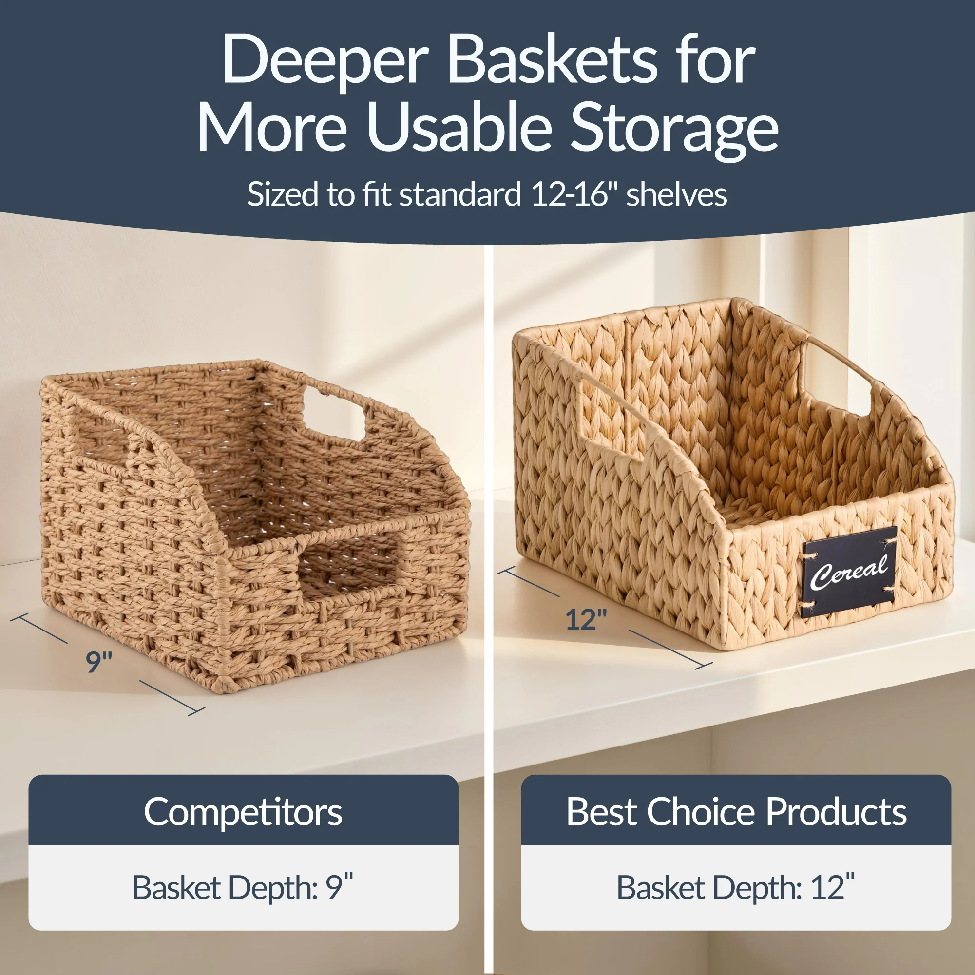 Storage Pantry Baskets for Organizing, Wicker Basket w/ Built-in Handles - Image 4