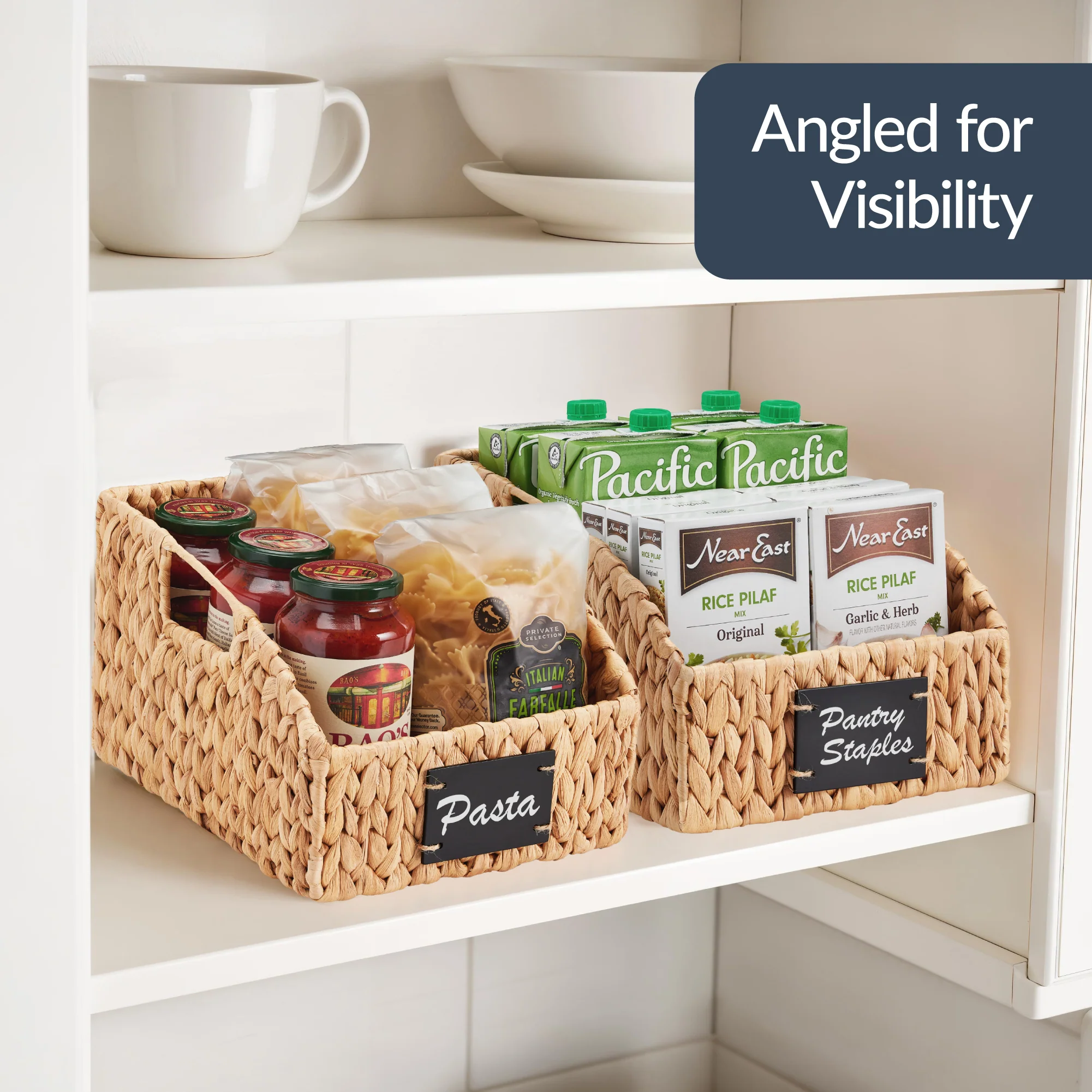 Storage Pantry Baskets for Organizing, Wicker Basket w/ Built-in Handles - Image 5