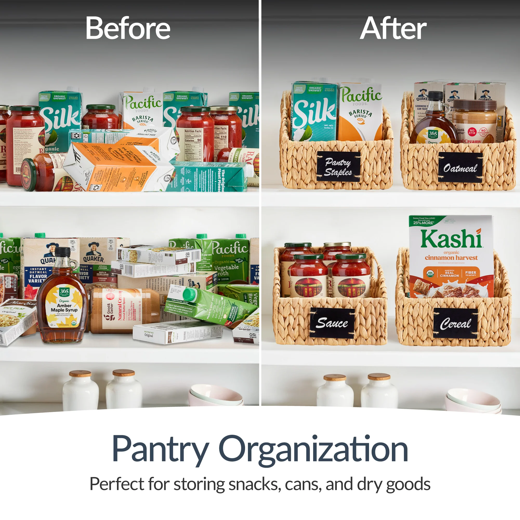 Storage Pantry Baskets for Organizing, Wicker Basket w/ Built-in Handles - Image 7