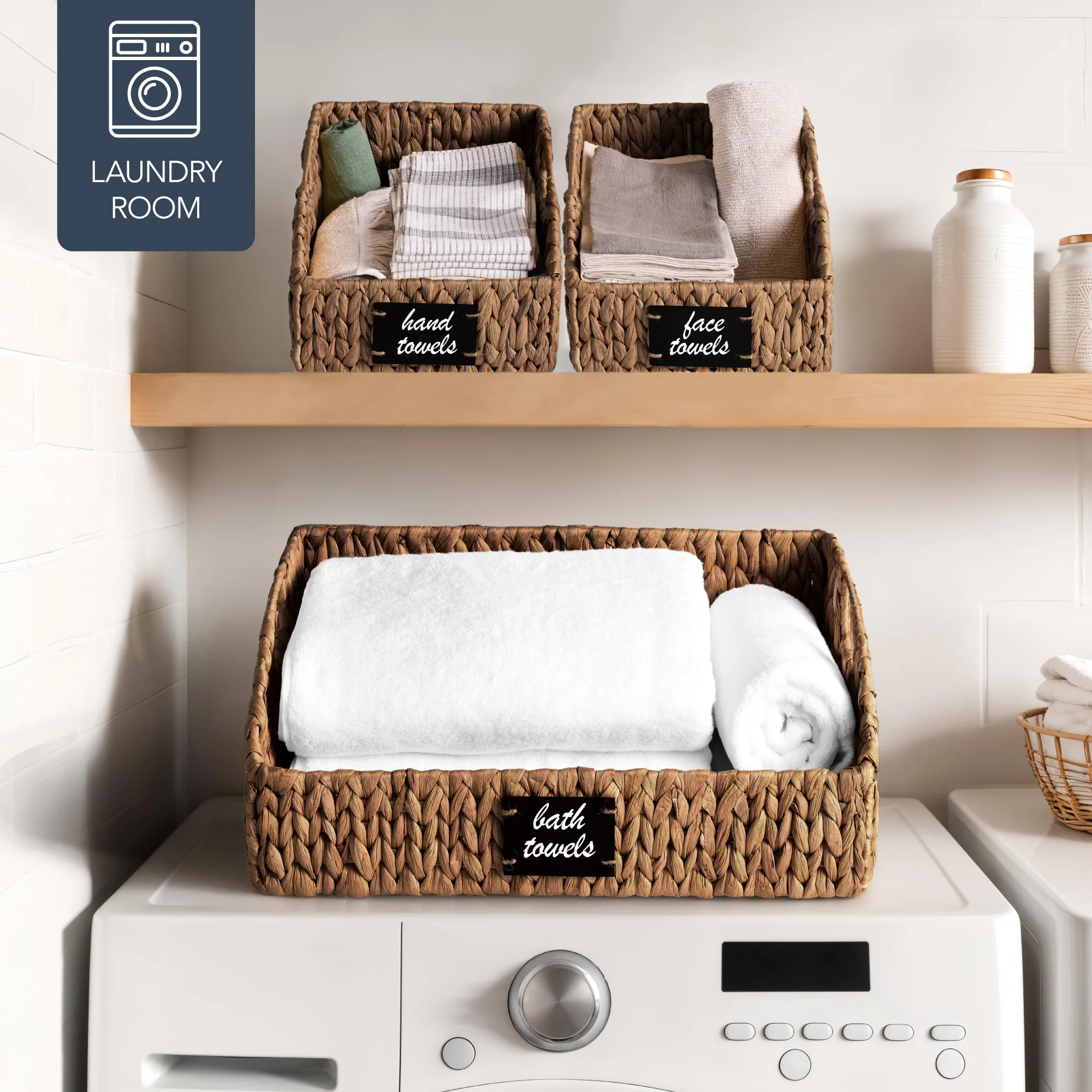 Water Hyacinth Pantry Storage Baskets, Wicker Baskets w/ Built-in Handles - Image 17