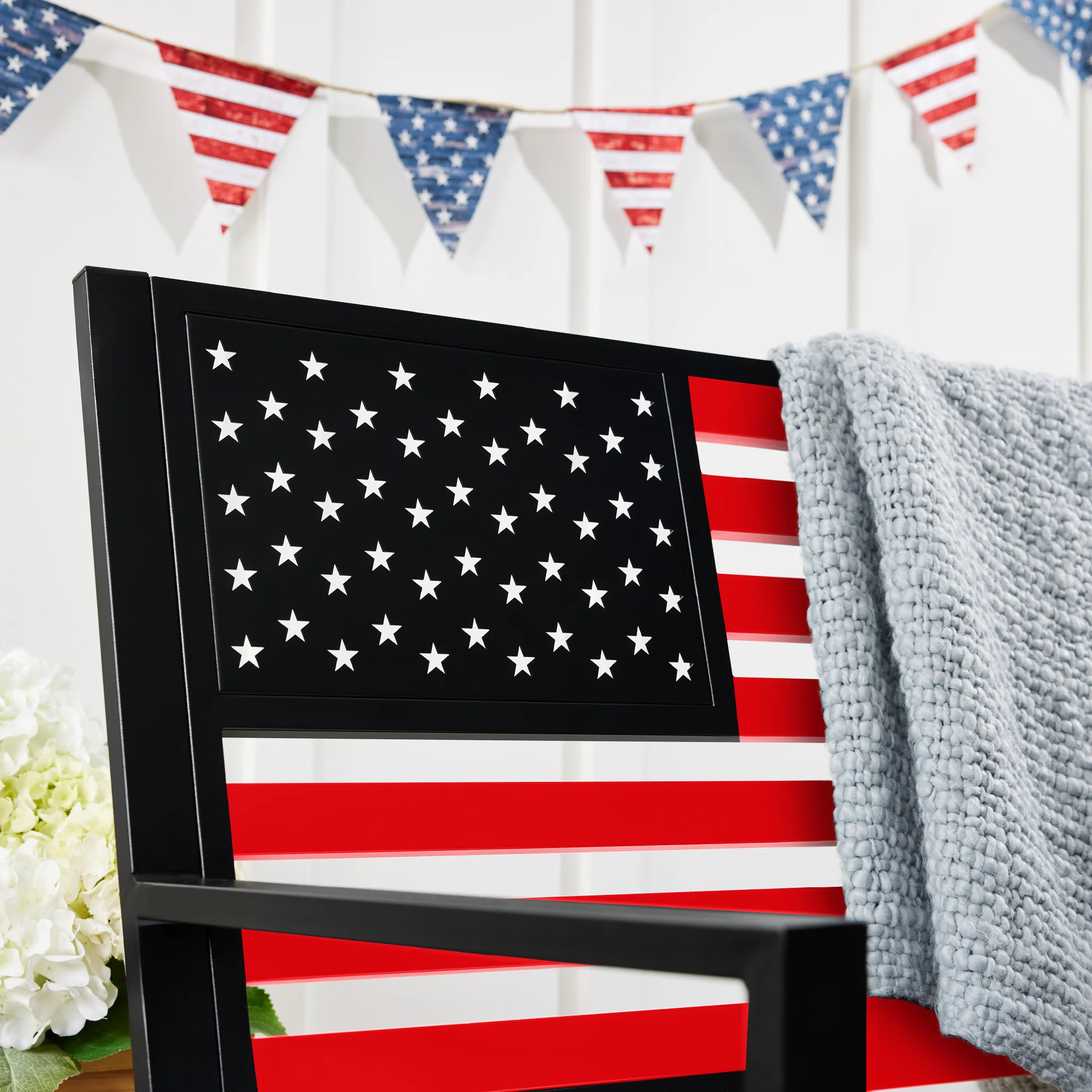 Indoor Outdoor Steel Bench w/ American Flag Backrest, 790lb Capacity - Image 18
