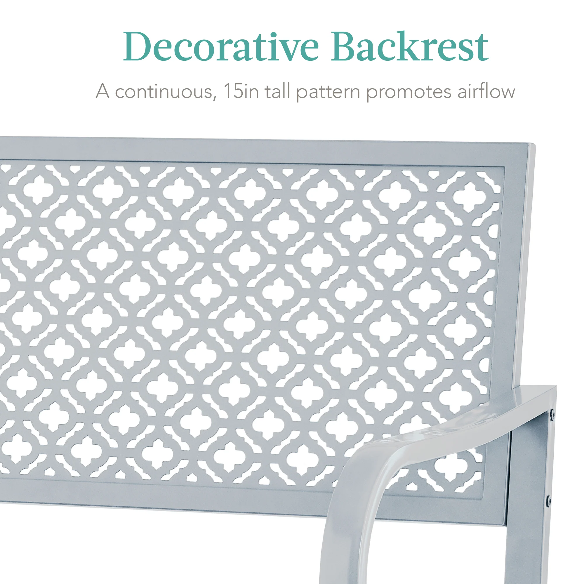 Indoor Outdoor Steel Bench w/ Geometric Backrest, Foot Levelers - Image 102