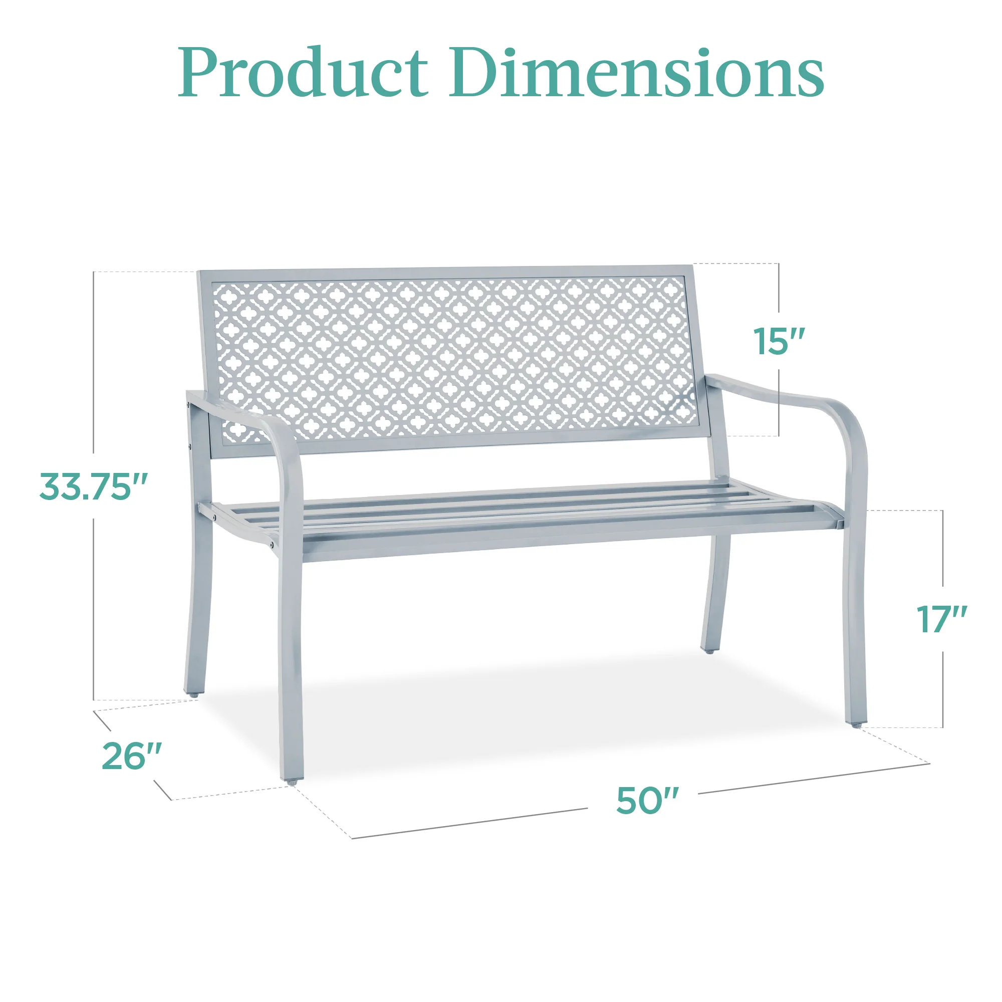 Indoor Outdoor Steel Bench w/ Geometric Backrest, Foot Levelers - Image 105
