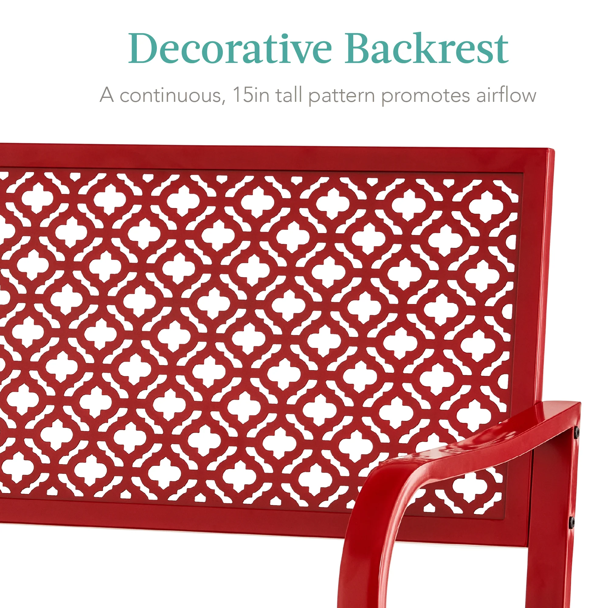 Indoor Outdoor Steel Bench w/ Geometric Backrest, Foot Levelers - Image 109