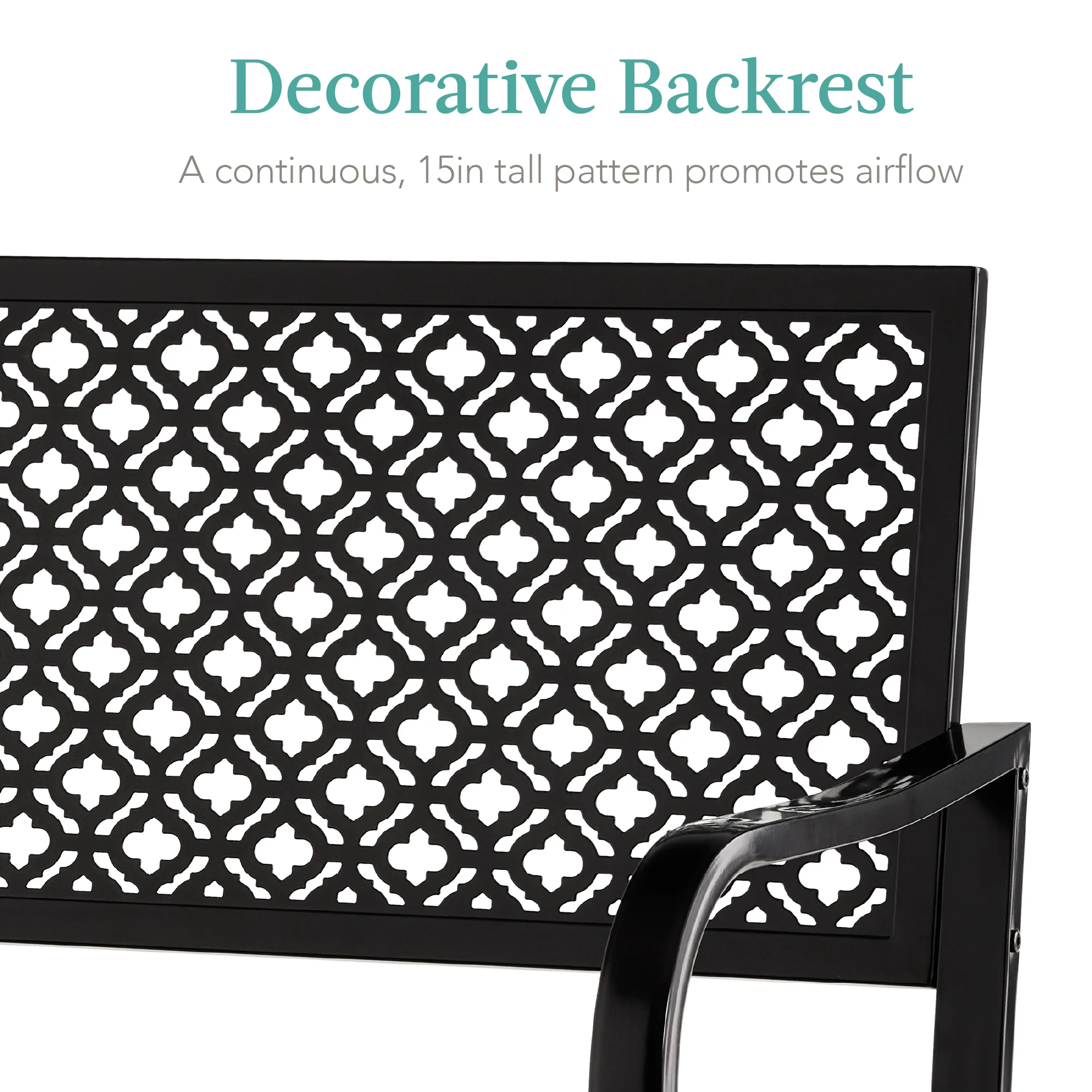 Indoor Outdoor Steel Bench w/ Geometric Backrest, Foot Levelers - Image 11