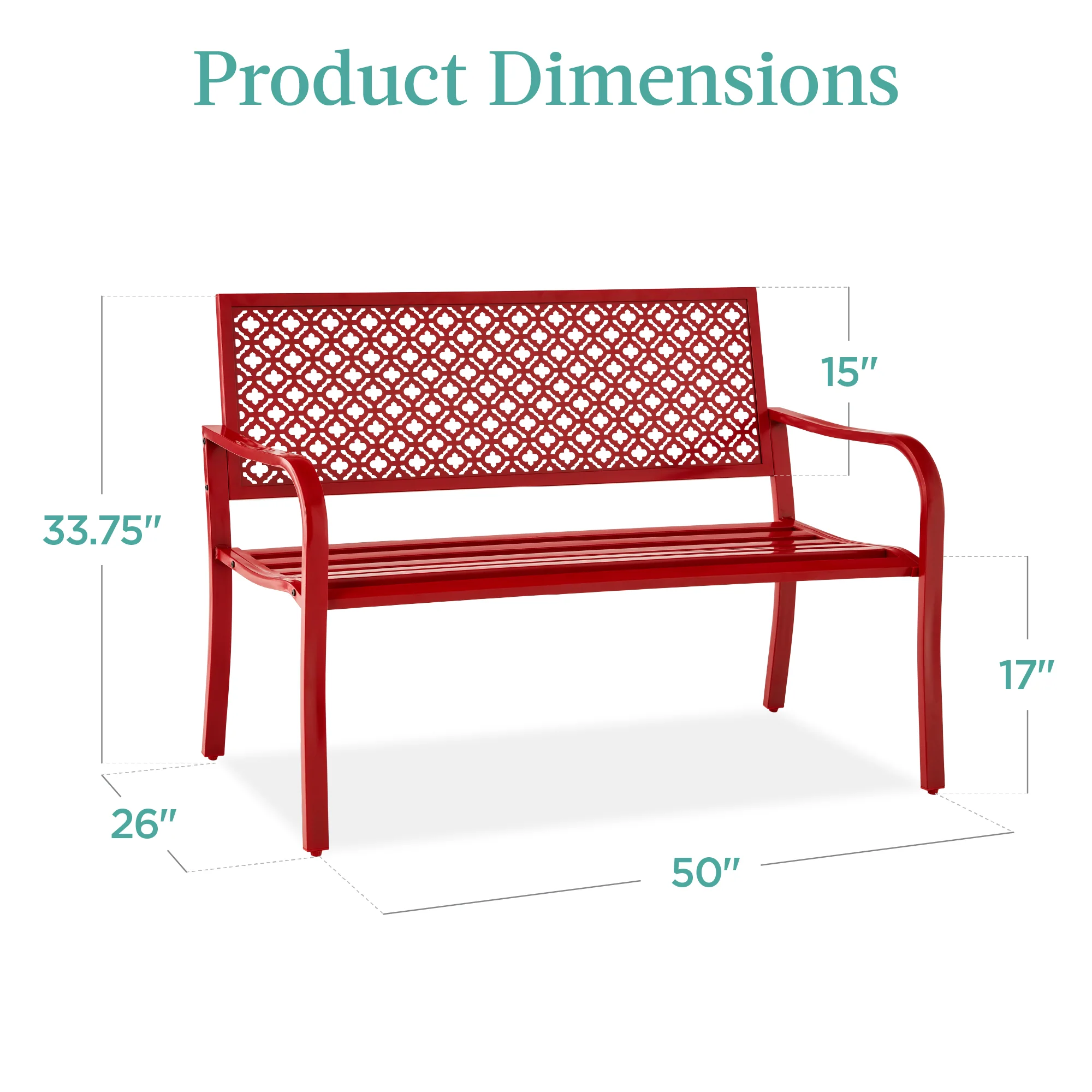 Indoor Outdoor Steel Bench w/ Geometric Backrest, Foot Levelers - Image 112