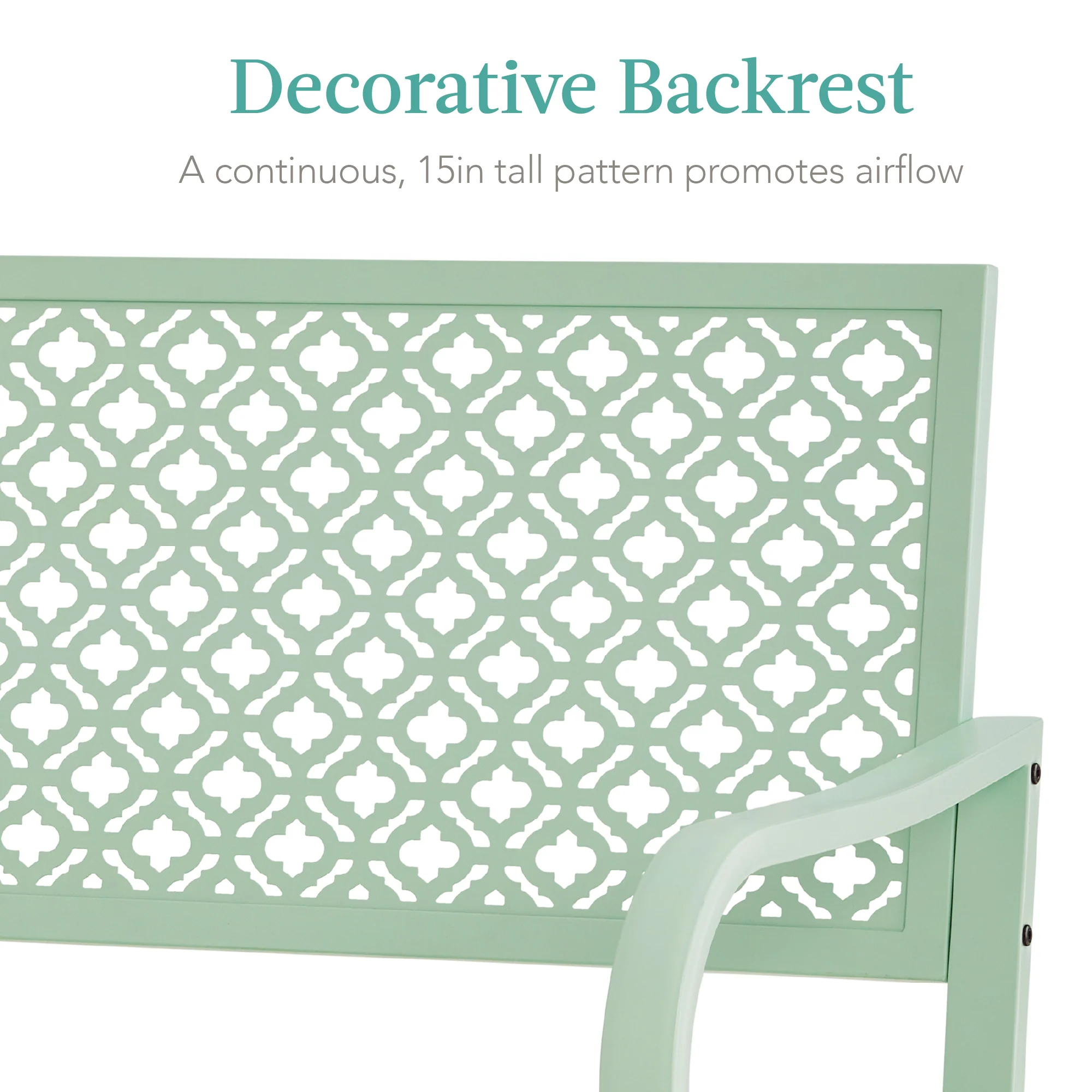 Indoor Outdoor Steel Bench w/ Geometric Backrest, Foot Levelers - Image 116