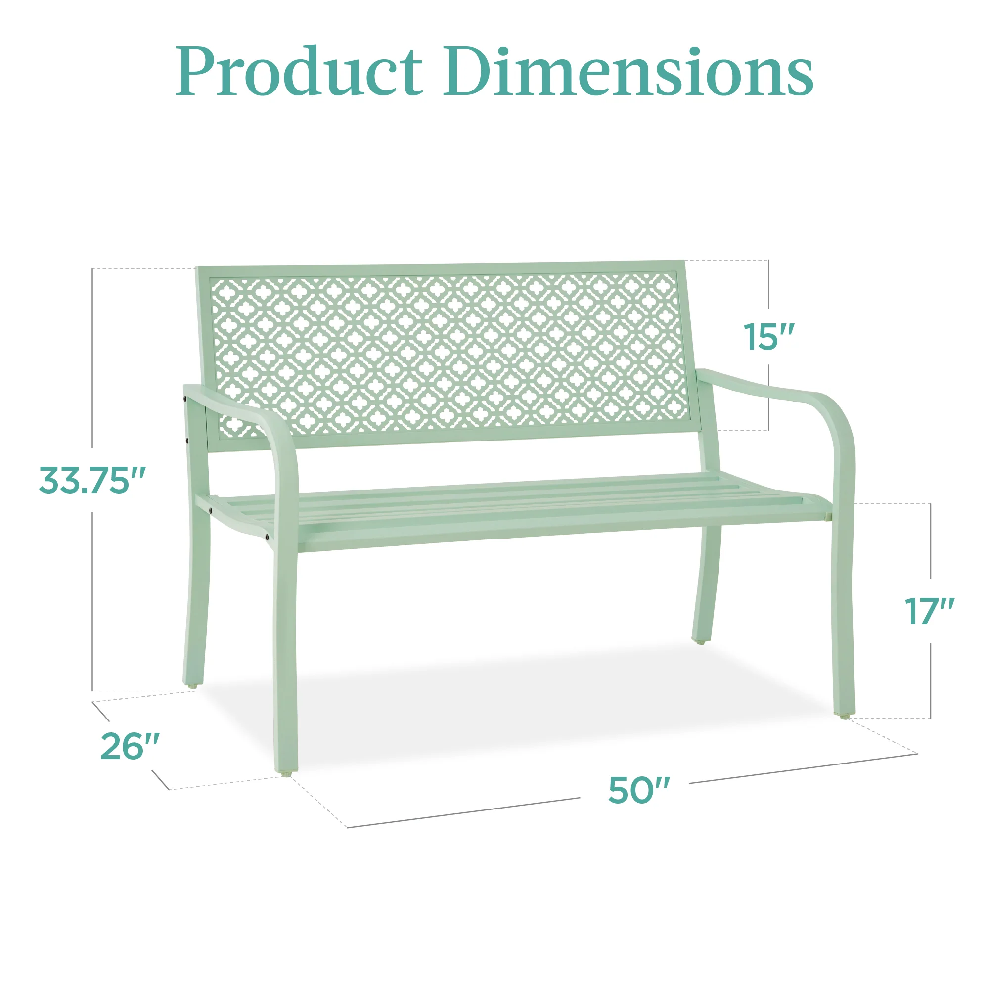 Indoor Outdoor Steel Bench w/ Geometric Backrest, Foot Levelers - Image 119