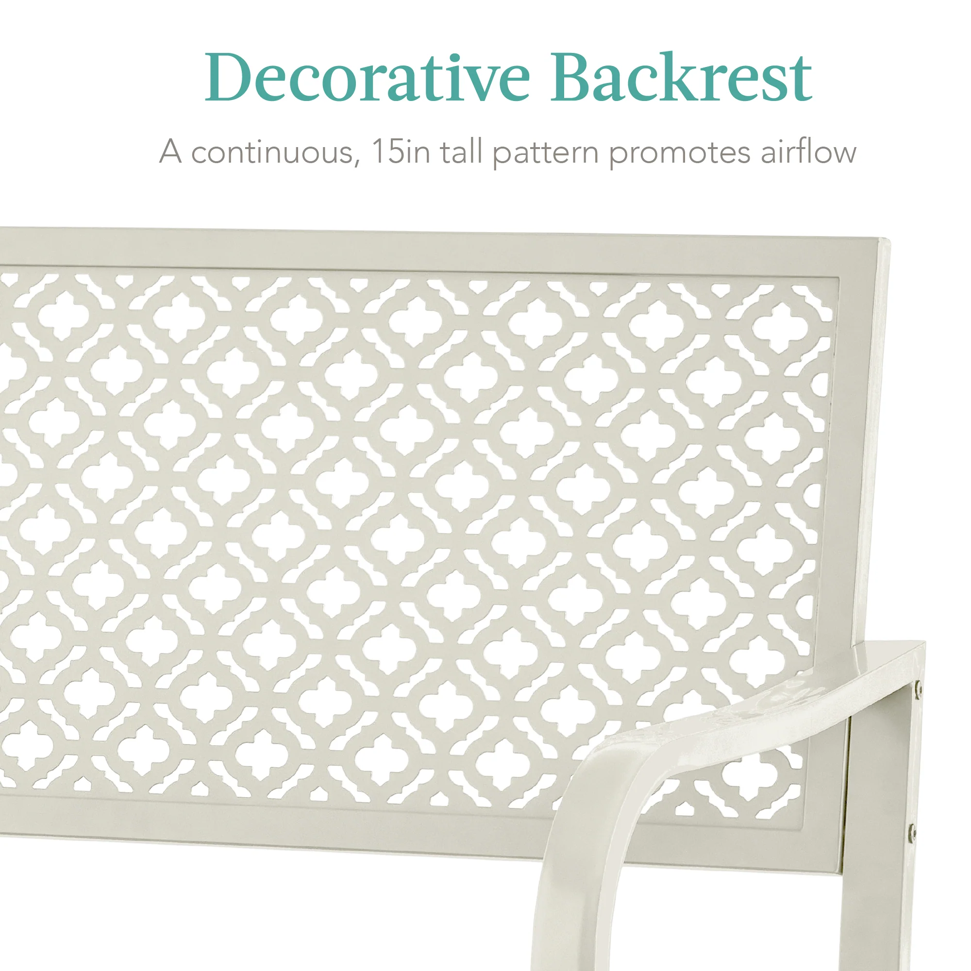 Indoor Outdoor Steel Bench w/ Geometric Backrest, Foot Levelers - Image 123