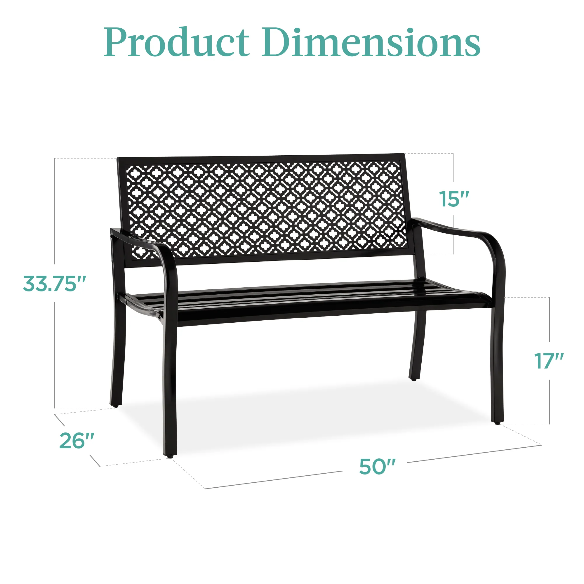 Indoor Outdoor Steel Bench w/ Geometric Backrest, Foot Levelers - Image 14