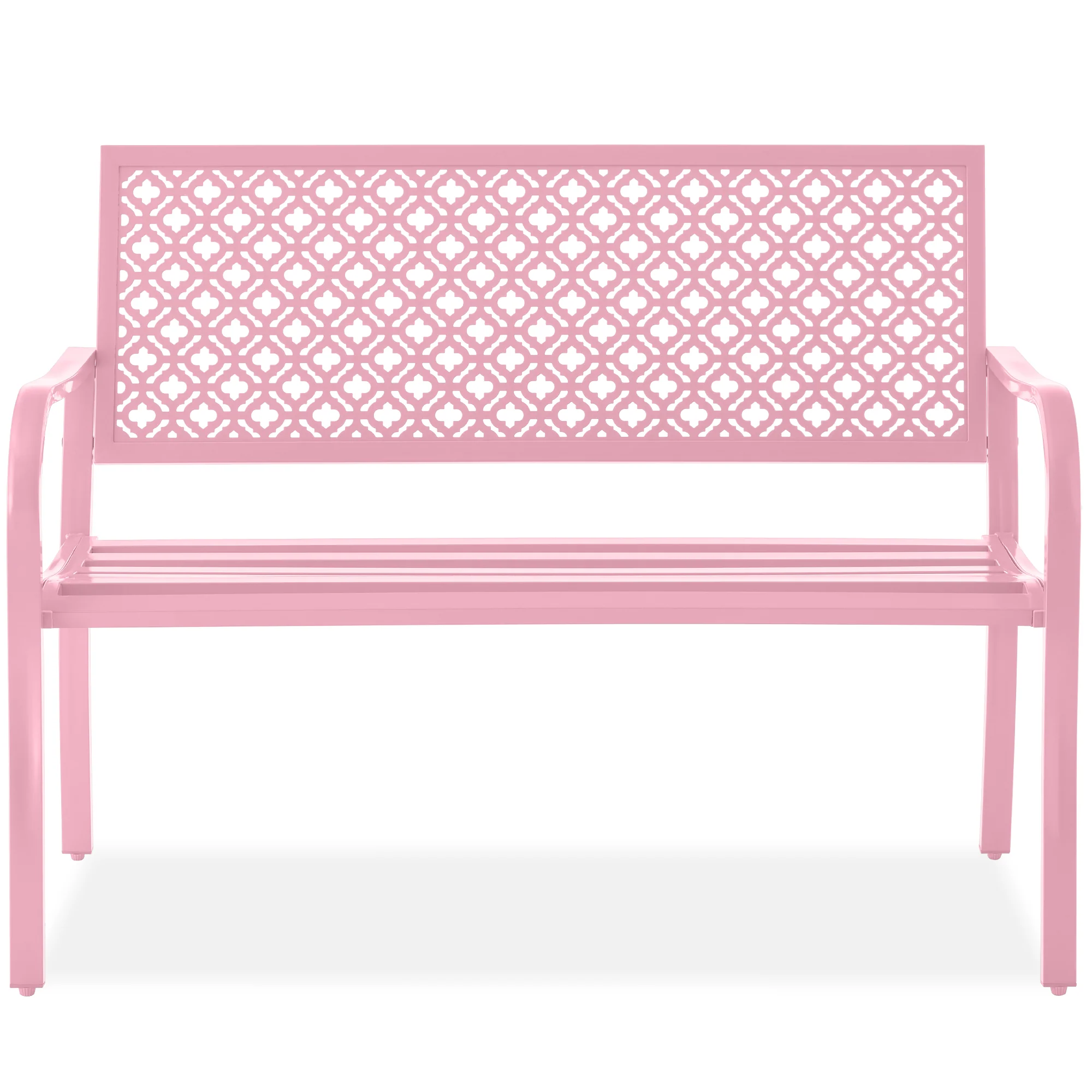 Indoor Outdoor Steel Bench w/ Geometric Backrest, Foot Levelers - Image 15