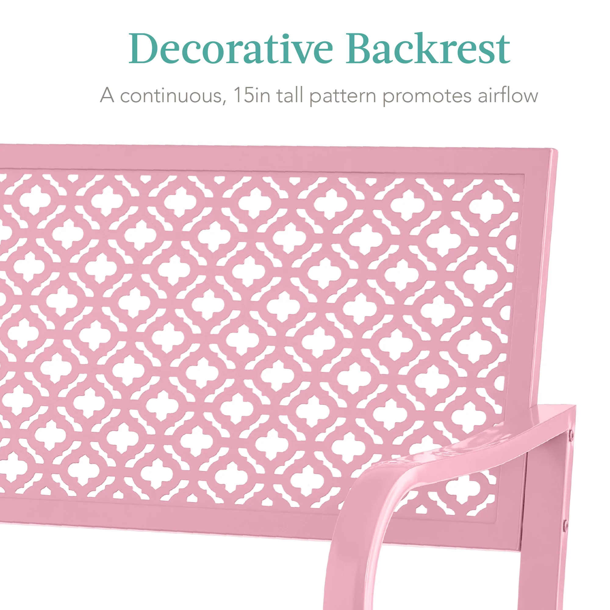 Indoor Outdoor Steel Bench w/ Geometric Backrest, Foot Levelers - Image 18