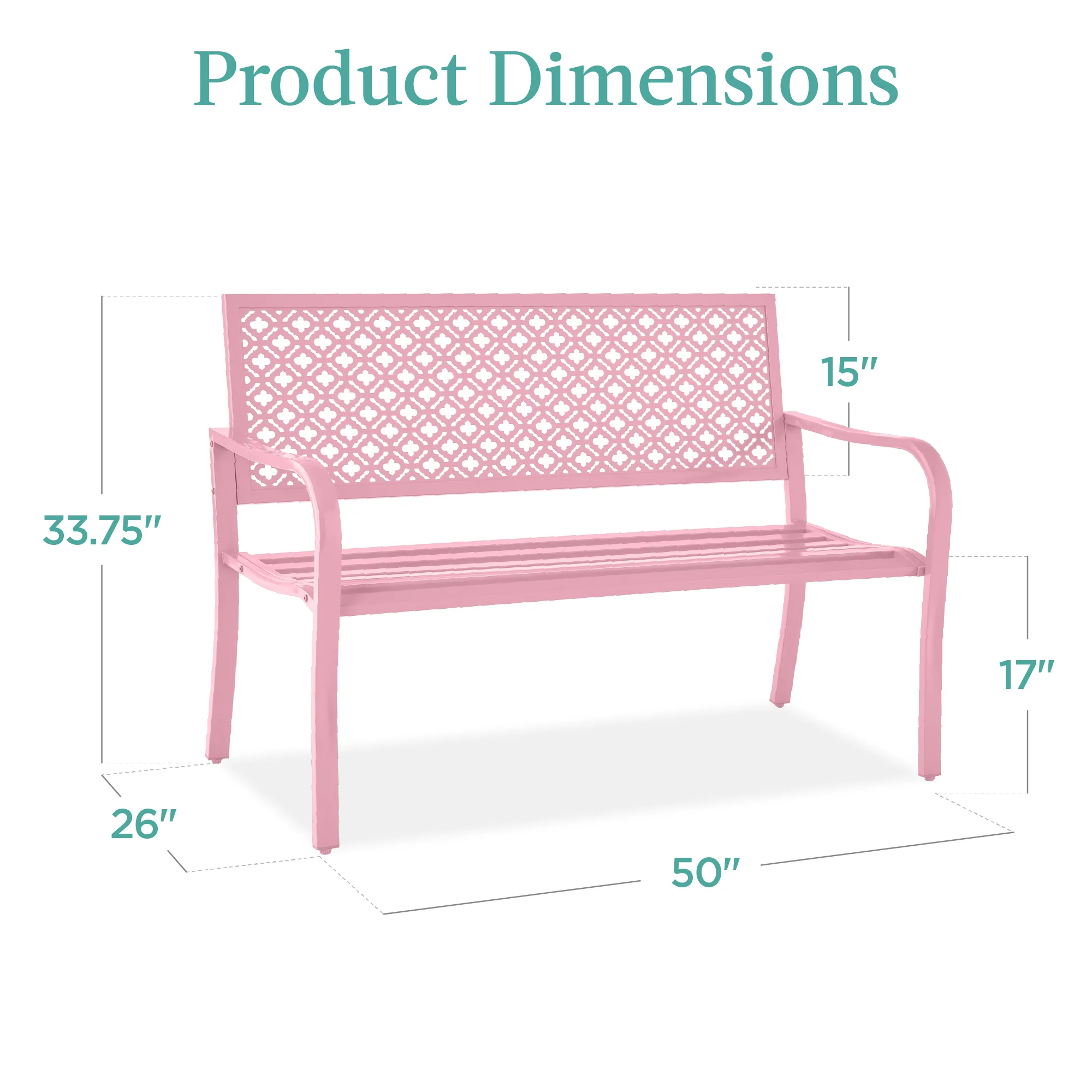 Indoor Outdoor Steel Bench w/ Geometric Backrest, Foot Levelers - Image 21