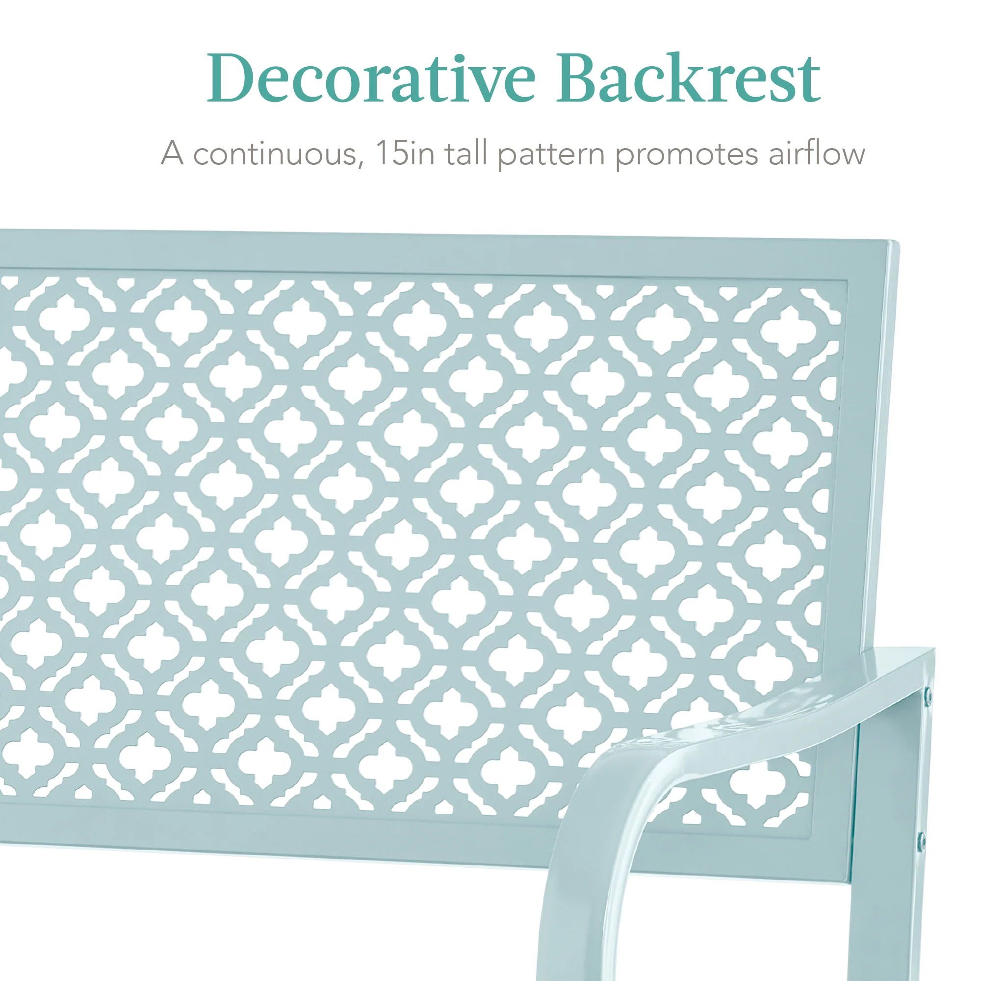 Indoor Outdoor Steel Bench w/ Geometric Backrest, Foot Levelers - Image 25