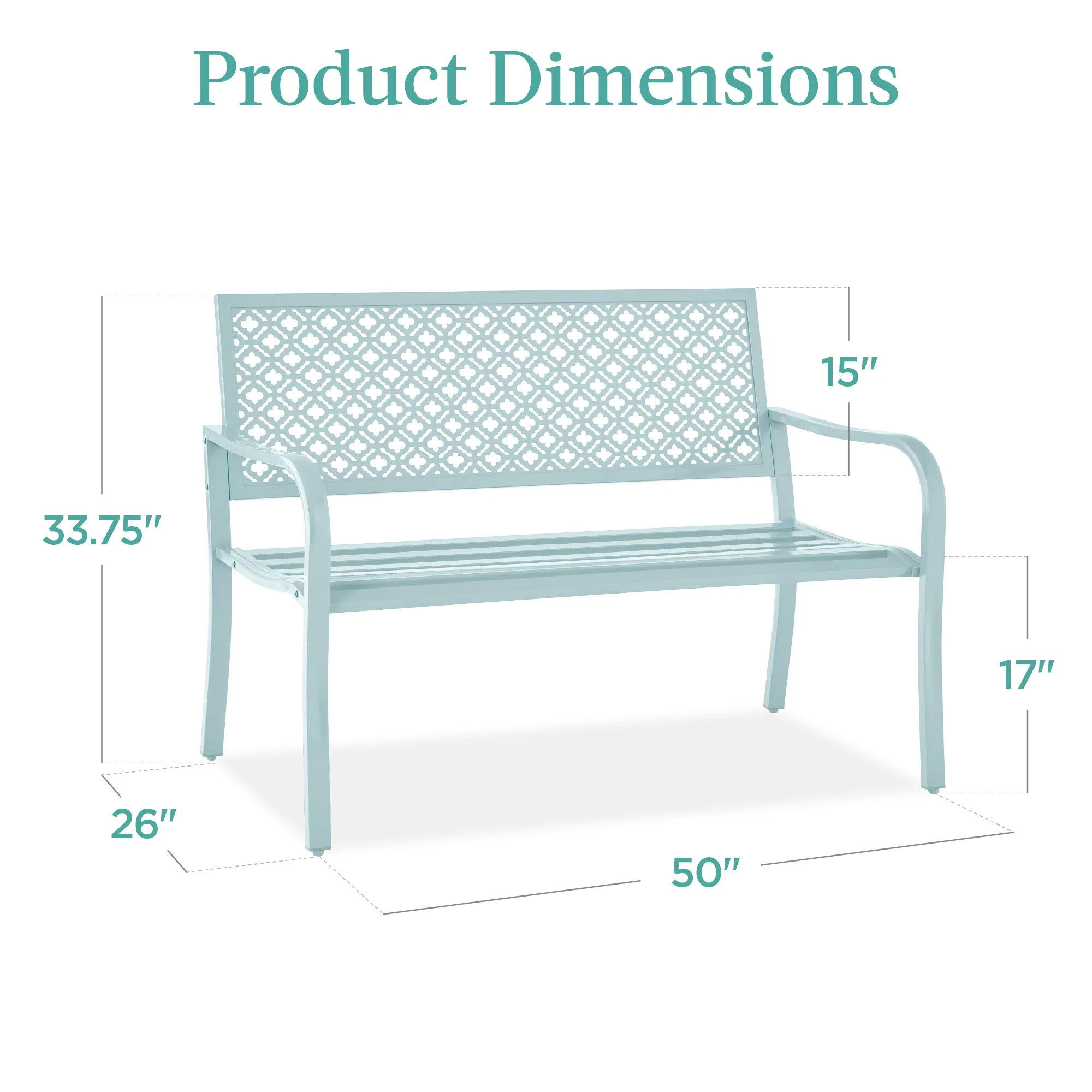 Indoor Outdoor Steel Bench w/ Geometric Backrest, Foot Levelers - Image 28