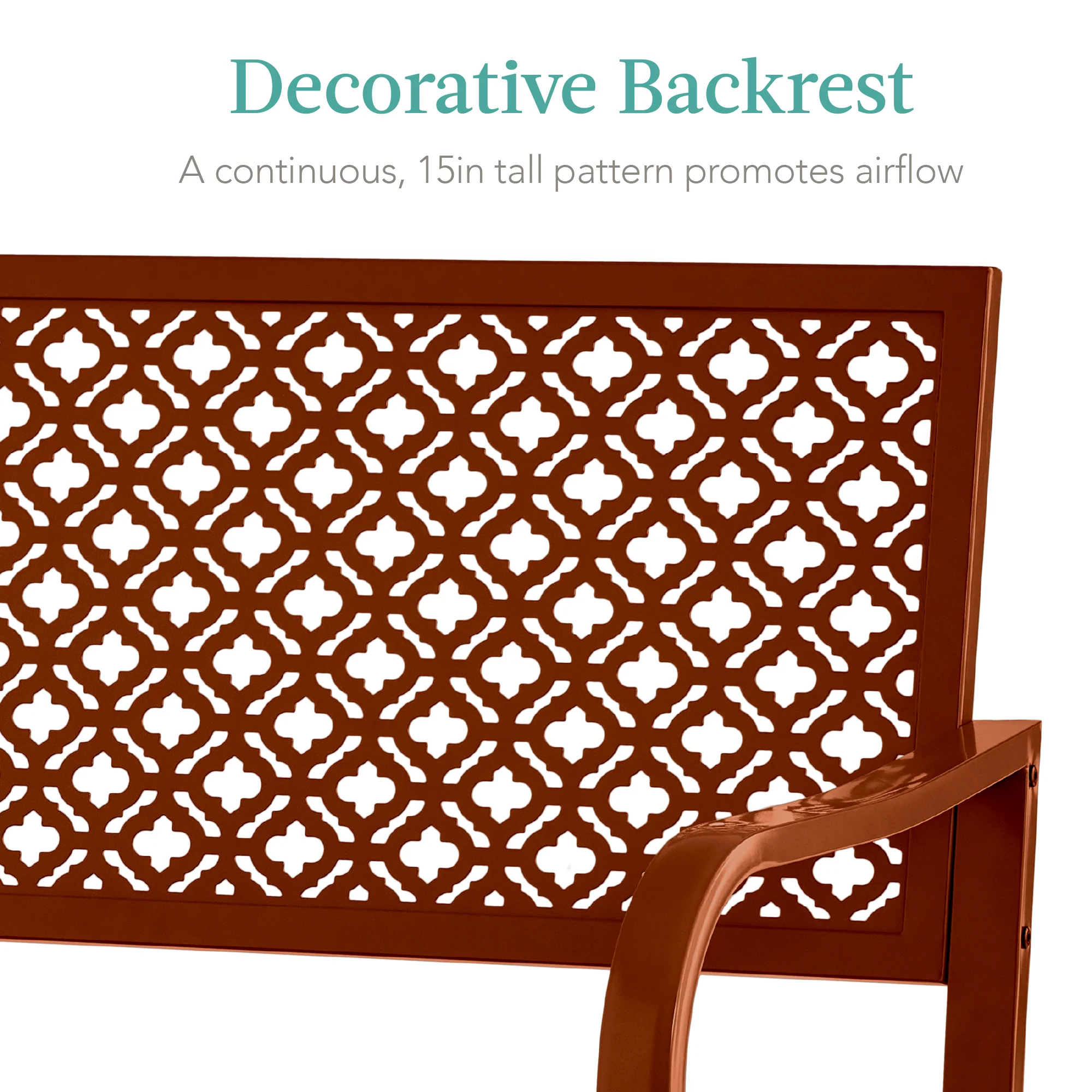 Indoor Outdoor Steel Bench w/ Geometric Backrest, Foot Levelers - Image 32
