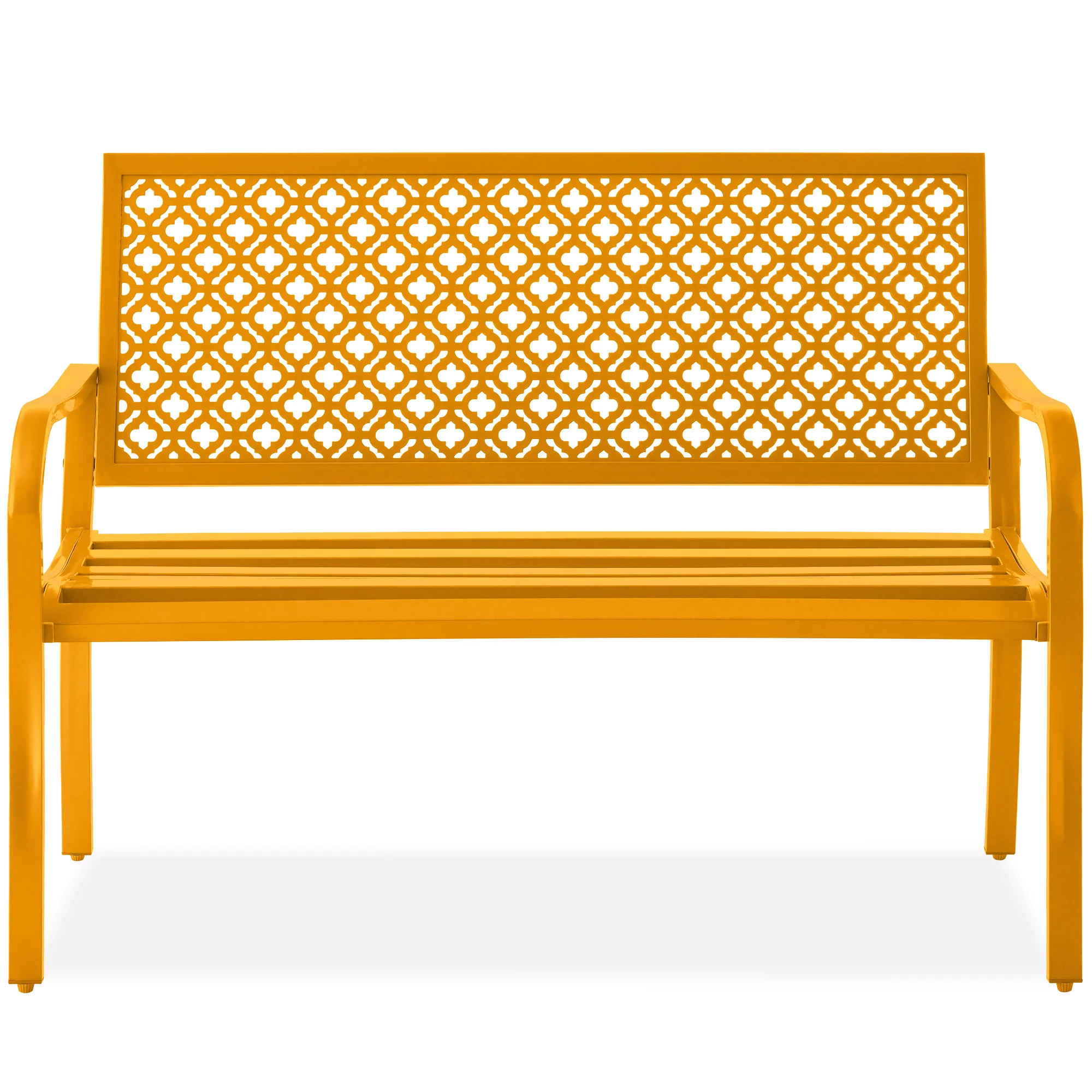 Indoor Outdoor Steel Bench w/ Geometric Backrest, Foot Levelers - Image 36