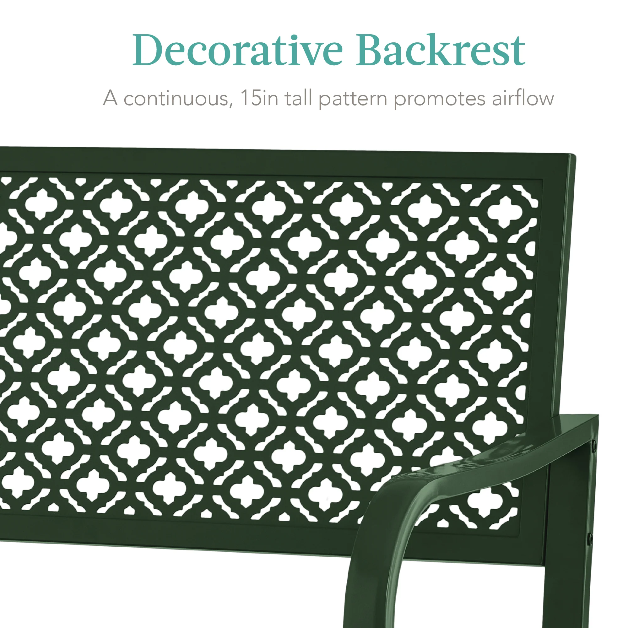 Indoor Outdoor Steel Bench w/ Geometric Backrest, Foot Levelers - Image 4