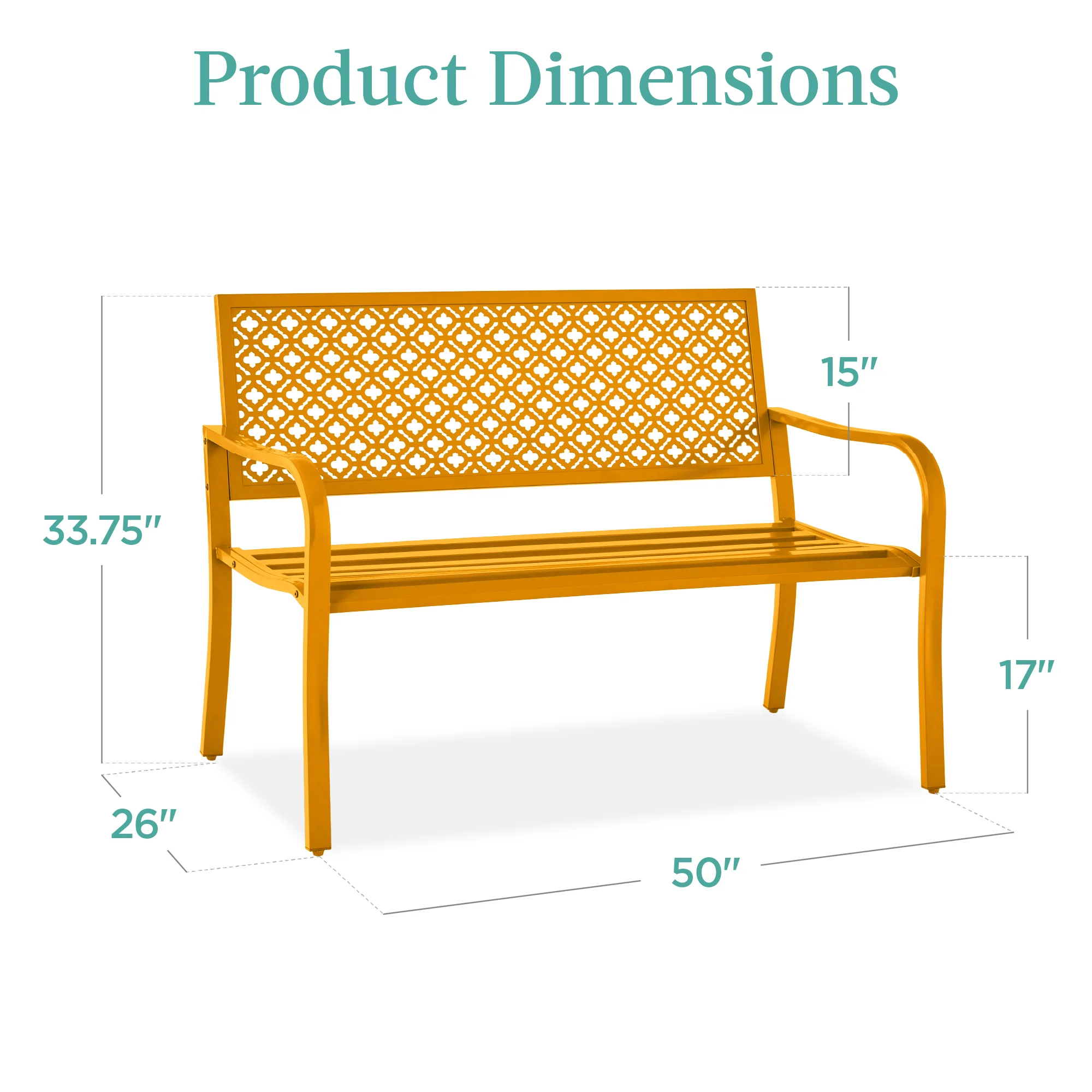 Indoor Outdoor Steel Bench w/ Geometric Backrest, Foot Levelers - Image 42