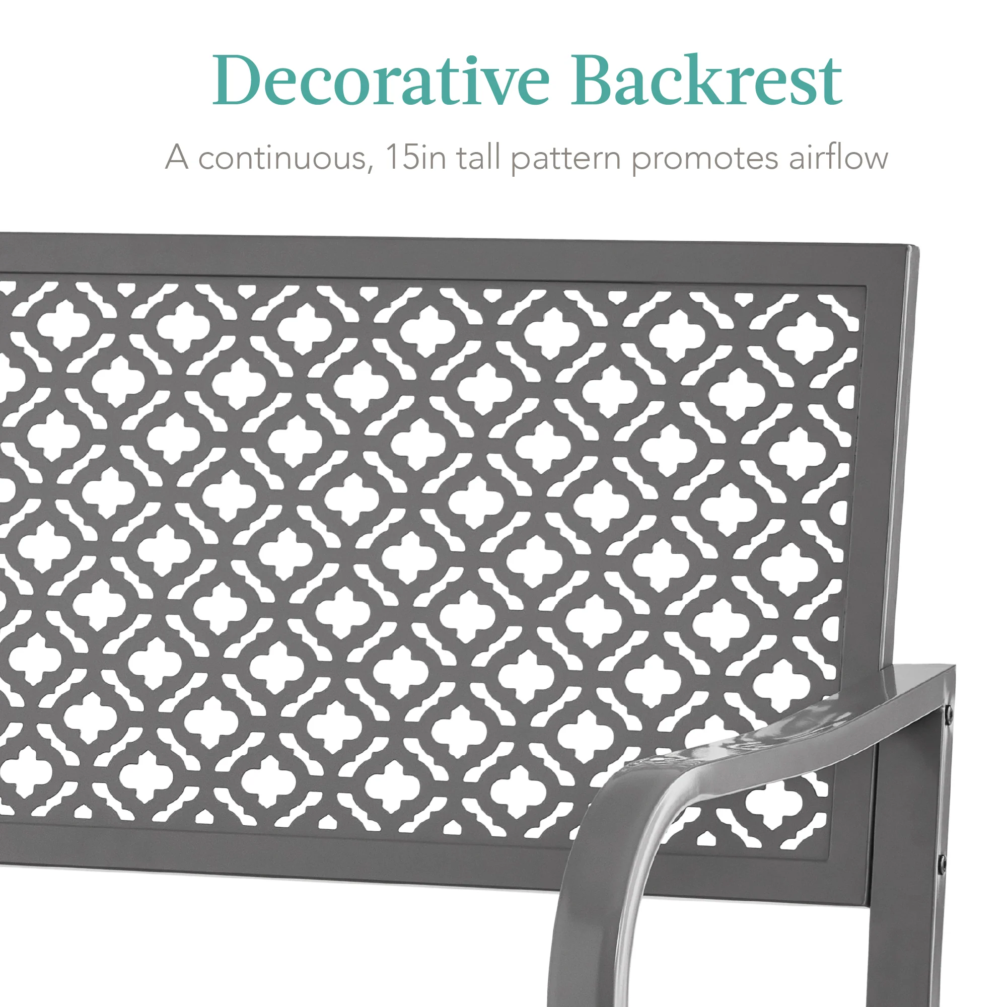 Indoor Outdoor Steel Bench w/ Geometric Backrest, Foot Levelers - Image 46