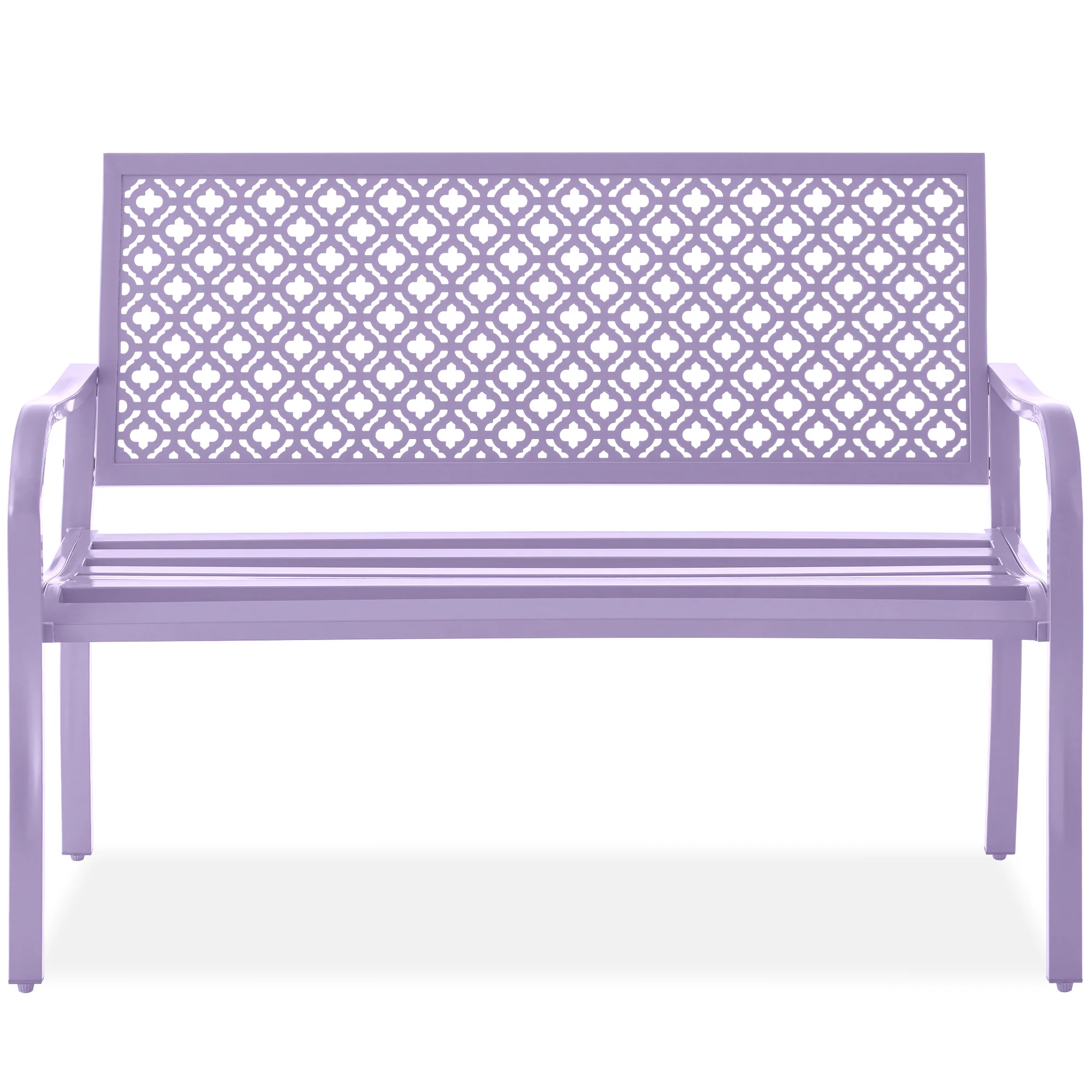 Indoor Outdoor Steel Bench w/ Geometric Backrest, Foot Levelers - Image 50