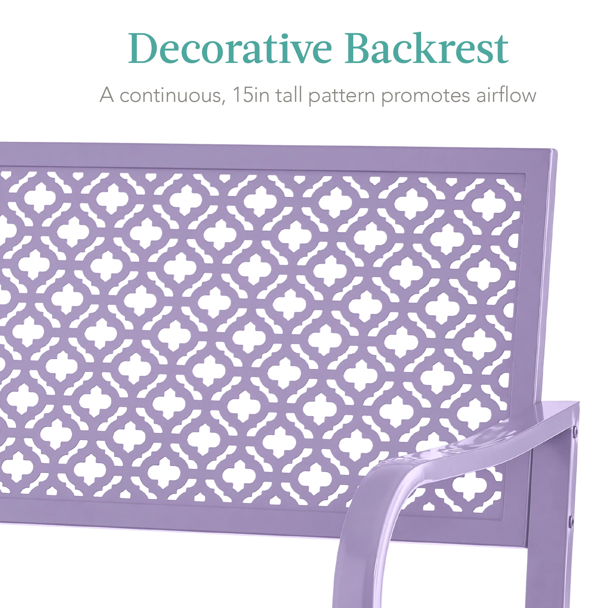 Indoor Outdoor Steel Bench w/ Geometric Backrest, Foot Levelers - Image 53