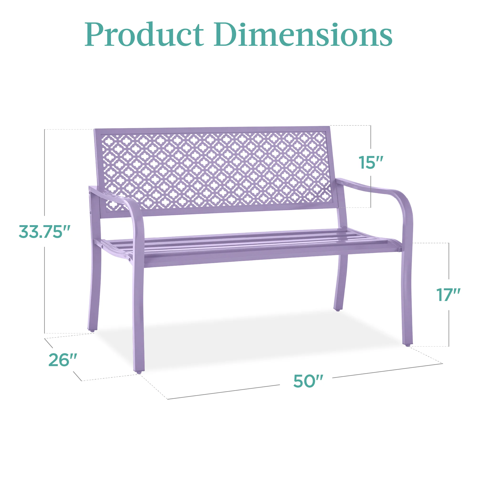 Indoor Outdoor Steel Bench w/ Geometric Backrest, Foot Levelers - Image 56