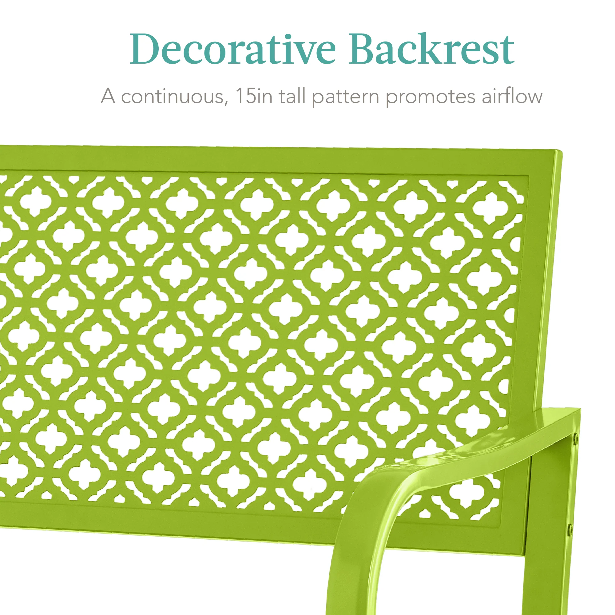 Indoor Outdoor Steel Bench w/ Geometric Backrest, Foot Levelers - Image 60