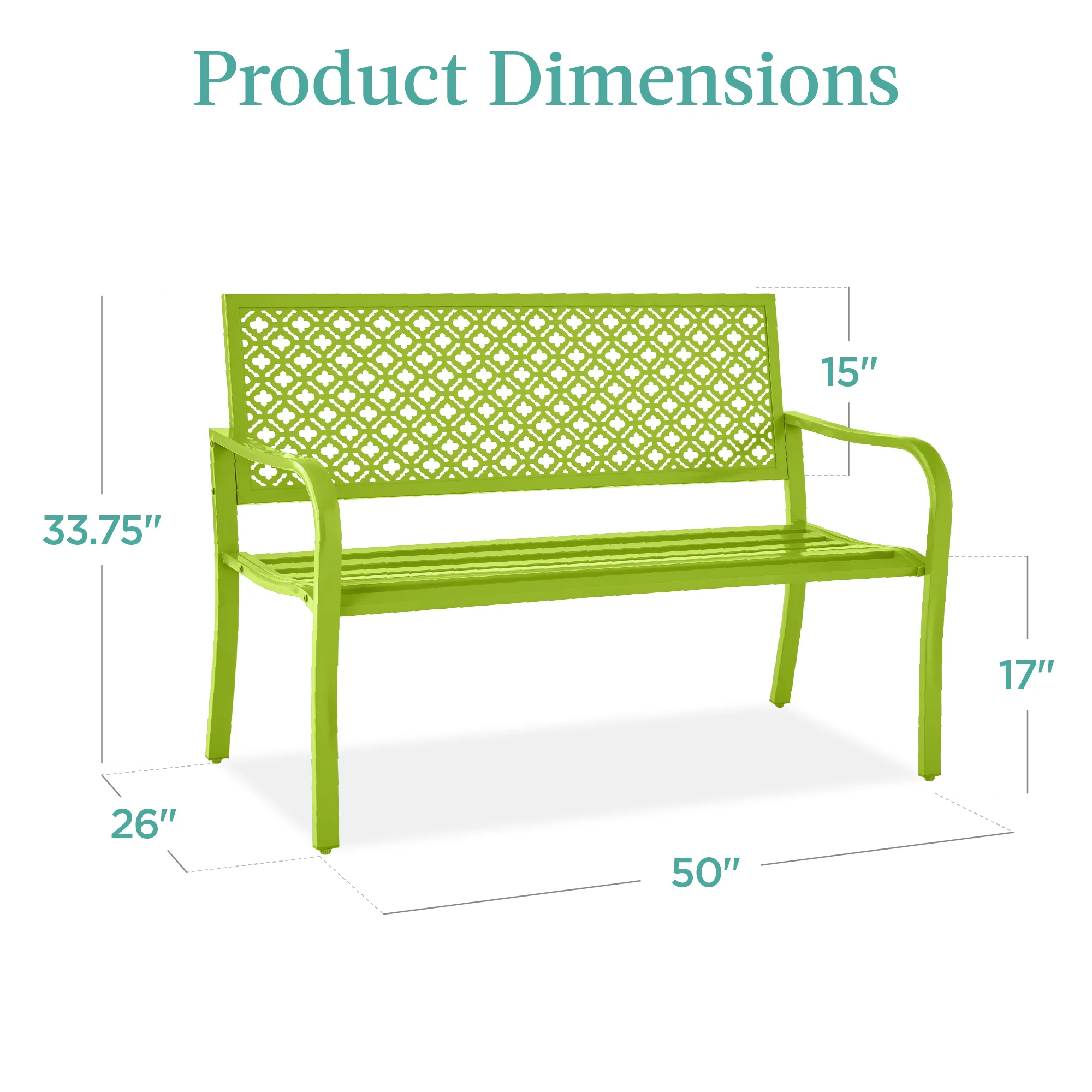 Indoor Outdoor Steel Bench w/ Geometric Backrest, Foot Levelers - Image 63